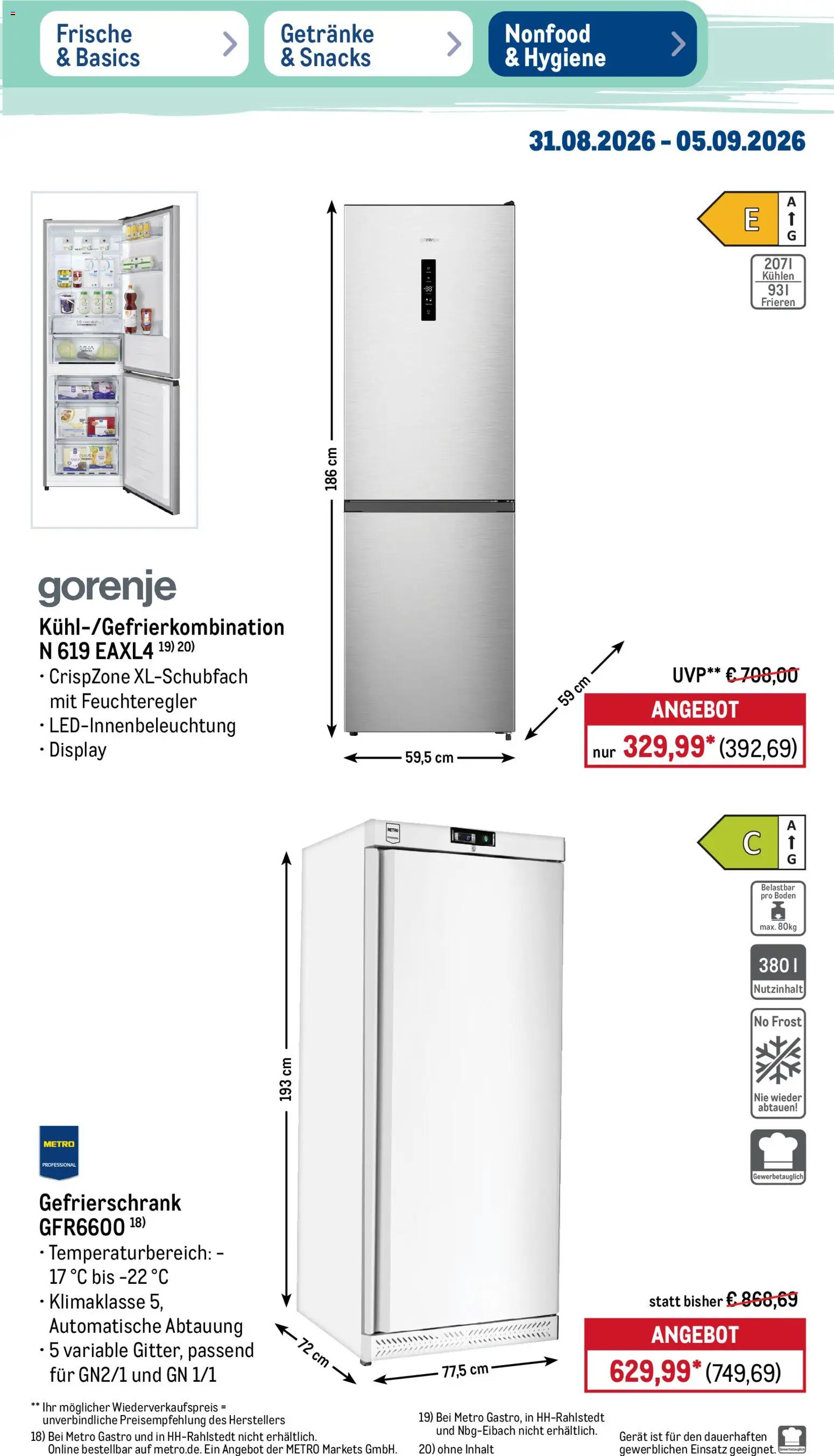 Metro Prospekt – gültig ab 31.08.2026 | Seite: 47 | Produkte: Gorenje, Gefrierschrank
