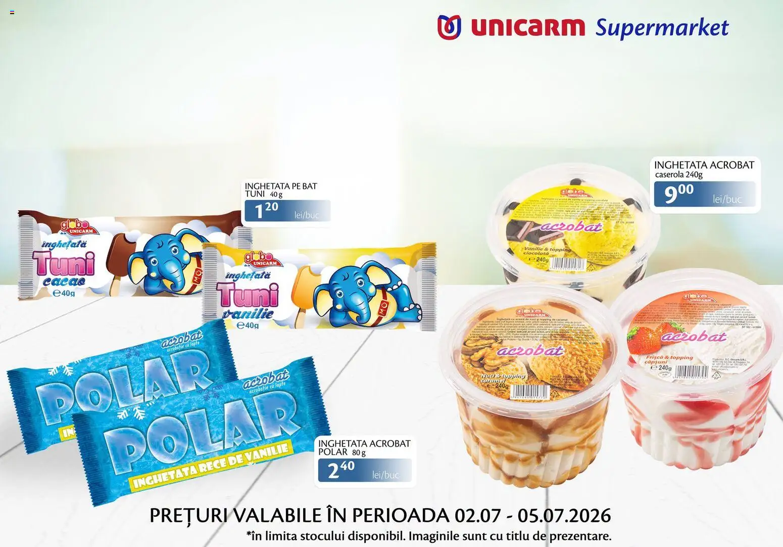 Noul catalog Unicarm – valabil de la 02.07.2026 | Pagină: 7 | Produse: Frișcă, Căpșuni, Cacao, Înghețată