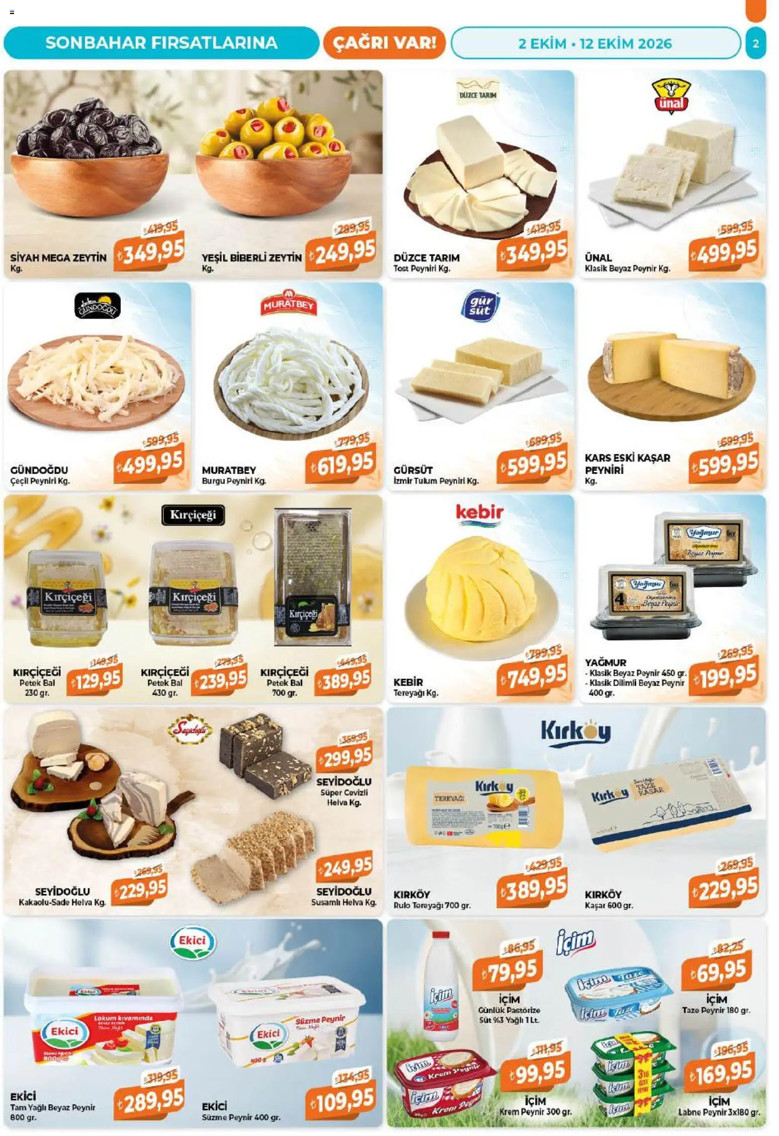 Çağrı Market - Güncel Katalog - 02 Ekim 2026 tarihinden itibaren geçerlidir | Sayfa: 2 | Ürünler: Tereyağı, Tulum, Süzme peynir, Zeytin