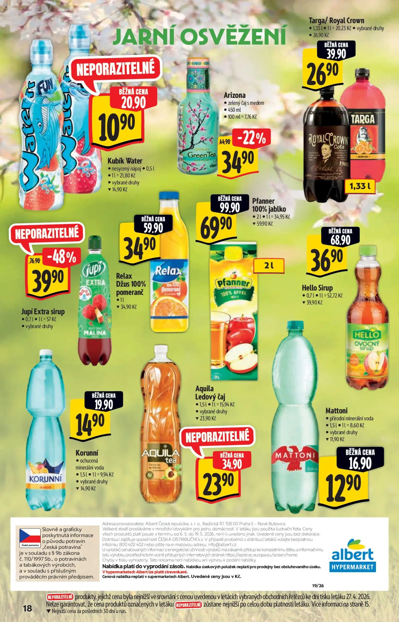 Albert katalog - Hypermarket od 06.05.2026 | Strana: 18 | Produkty: Čaj, Hello sirup, Aquila, Cola