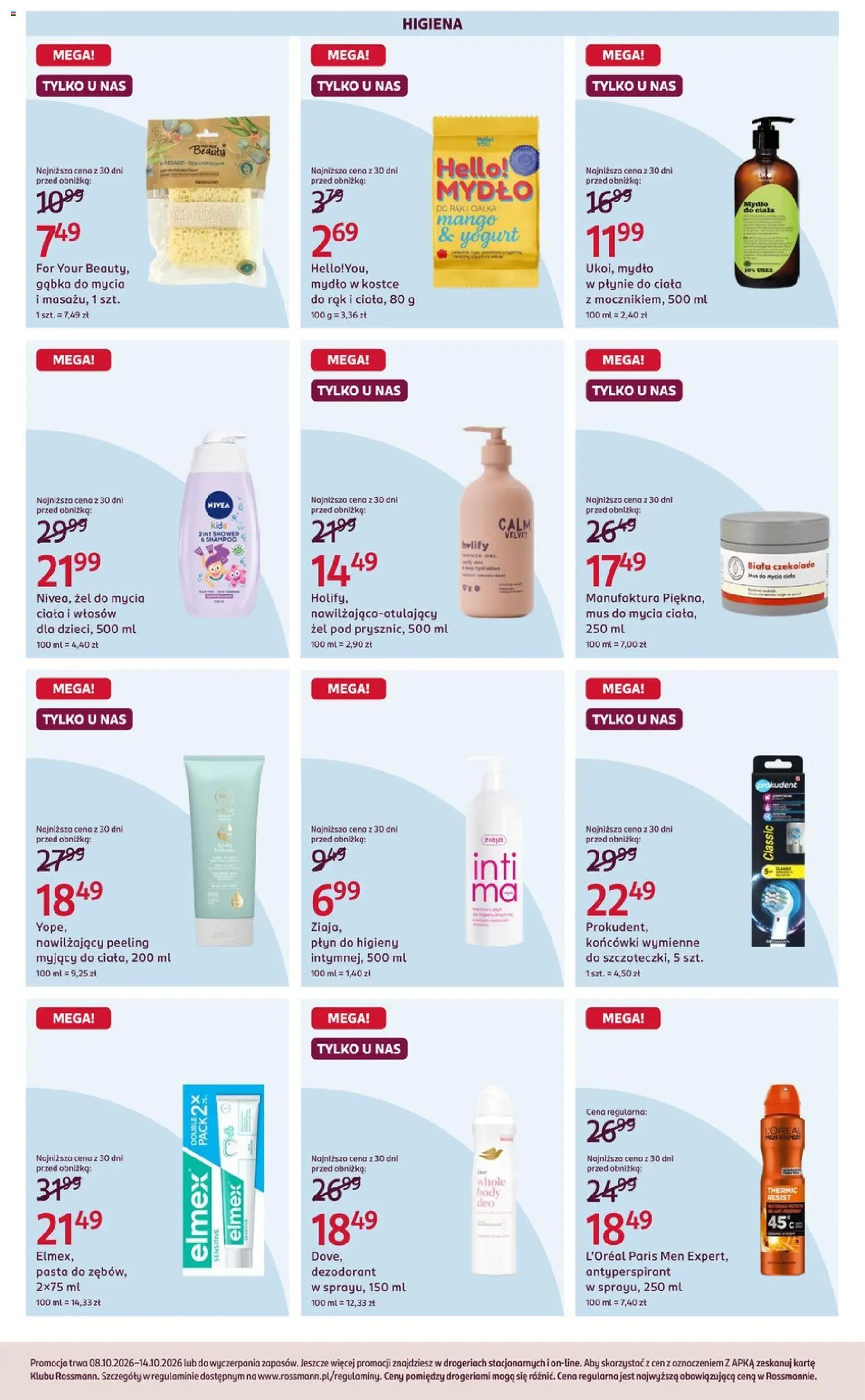 Rossmann gazetka od 08.10.2026 | Strona: 4 | Produkty: Gąbka, Pasta, Peeling, Mydło