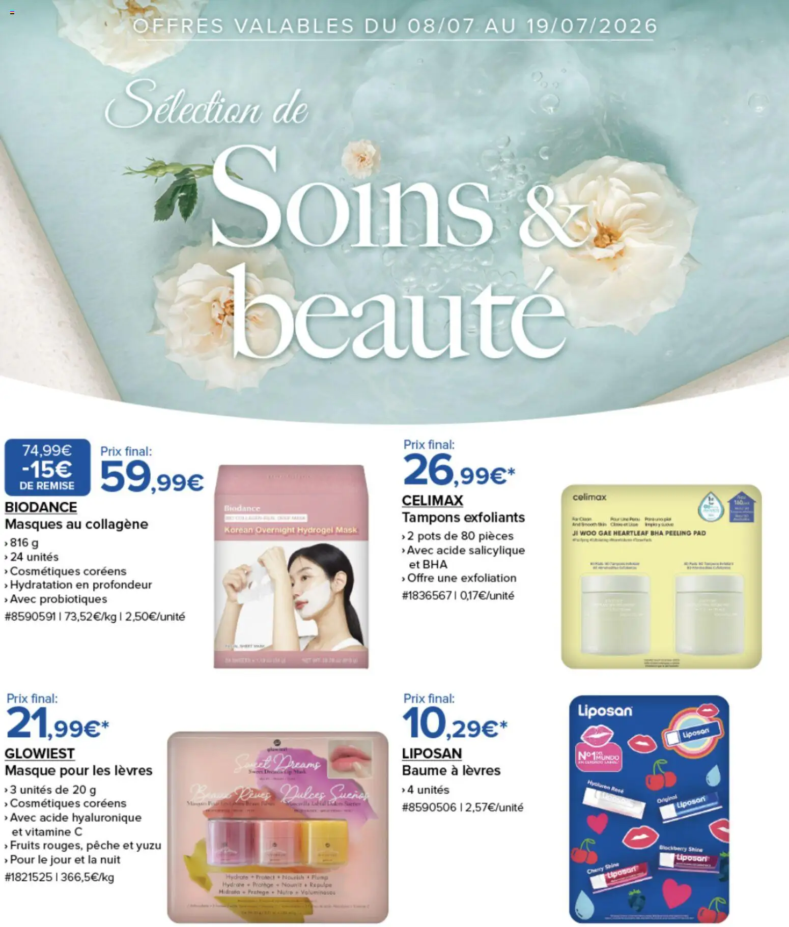 {H1} | Page: 1 | Produits: Pêche, Baume à lèvres, Tampons, Masque
