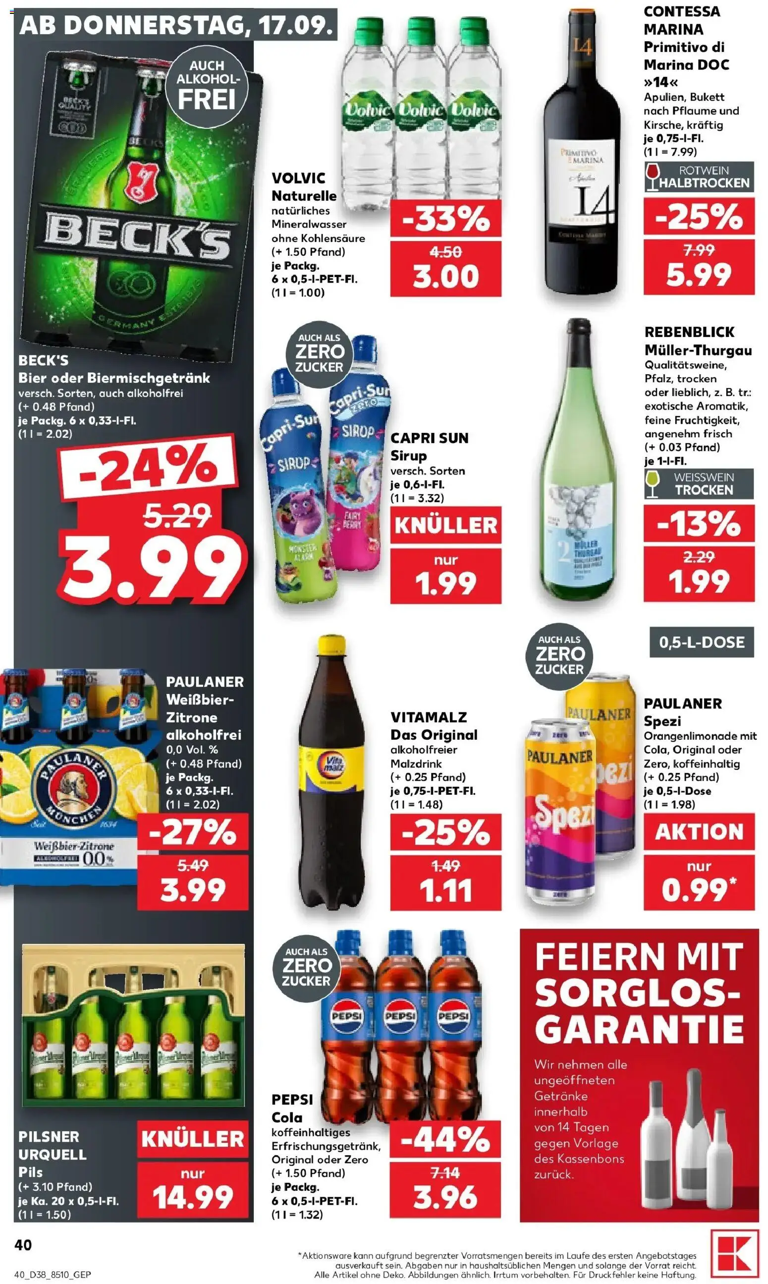 Prospekt Kaufland ab 14.09.2026 » Angebote Online zum Blättern | Seite: 52 | Produkte: Pils, Mineralwasser, Pepsi, Paulaner