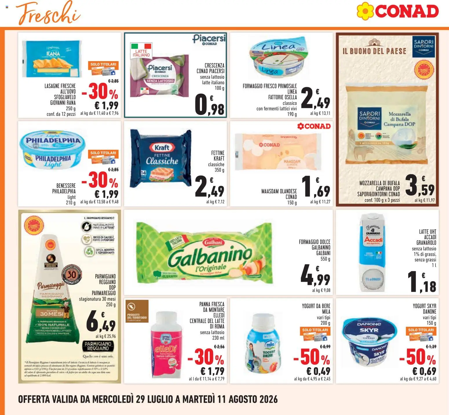 Volantino Conad del 29/07/2026 | Pagina: 8 | Prodotti: Panna, Reggiano parmigiano, Formaggio fresco, Parmigiano