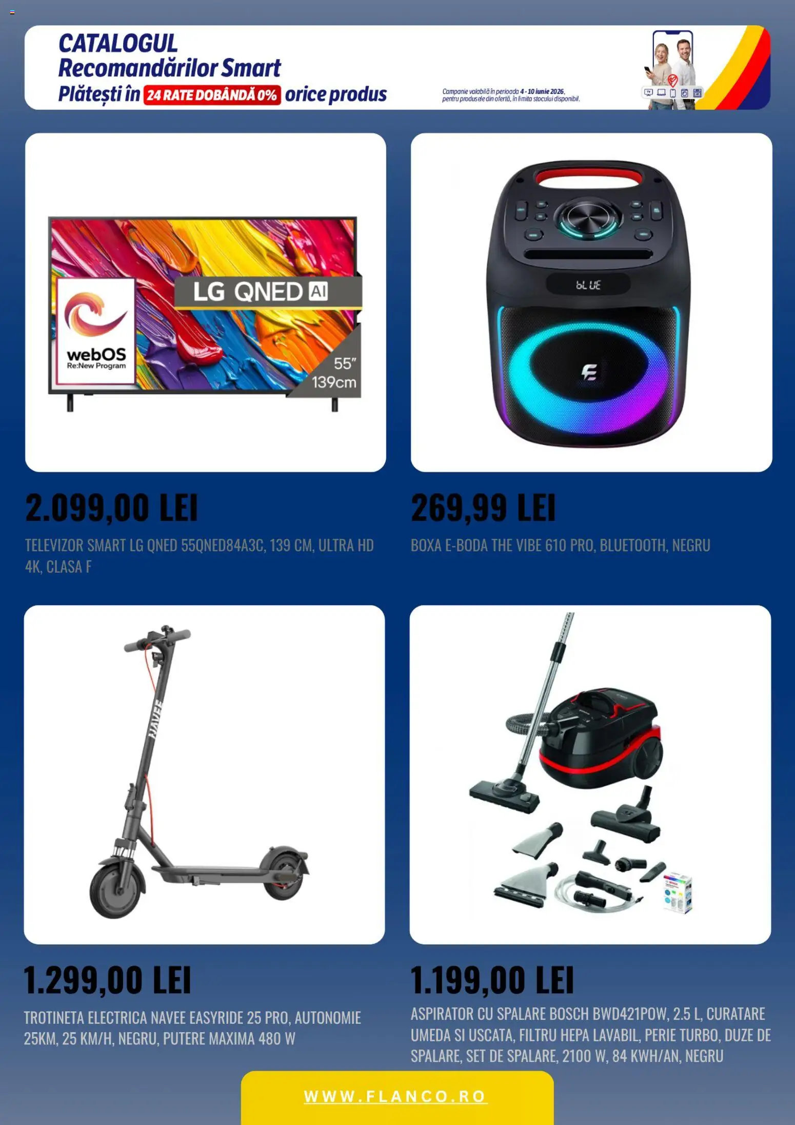 Noul catalog Flanco – valabil de la 04.06.2026 | Pagină: 4 | Produse: Televizor, Aspirator, Trotinetă, Perie