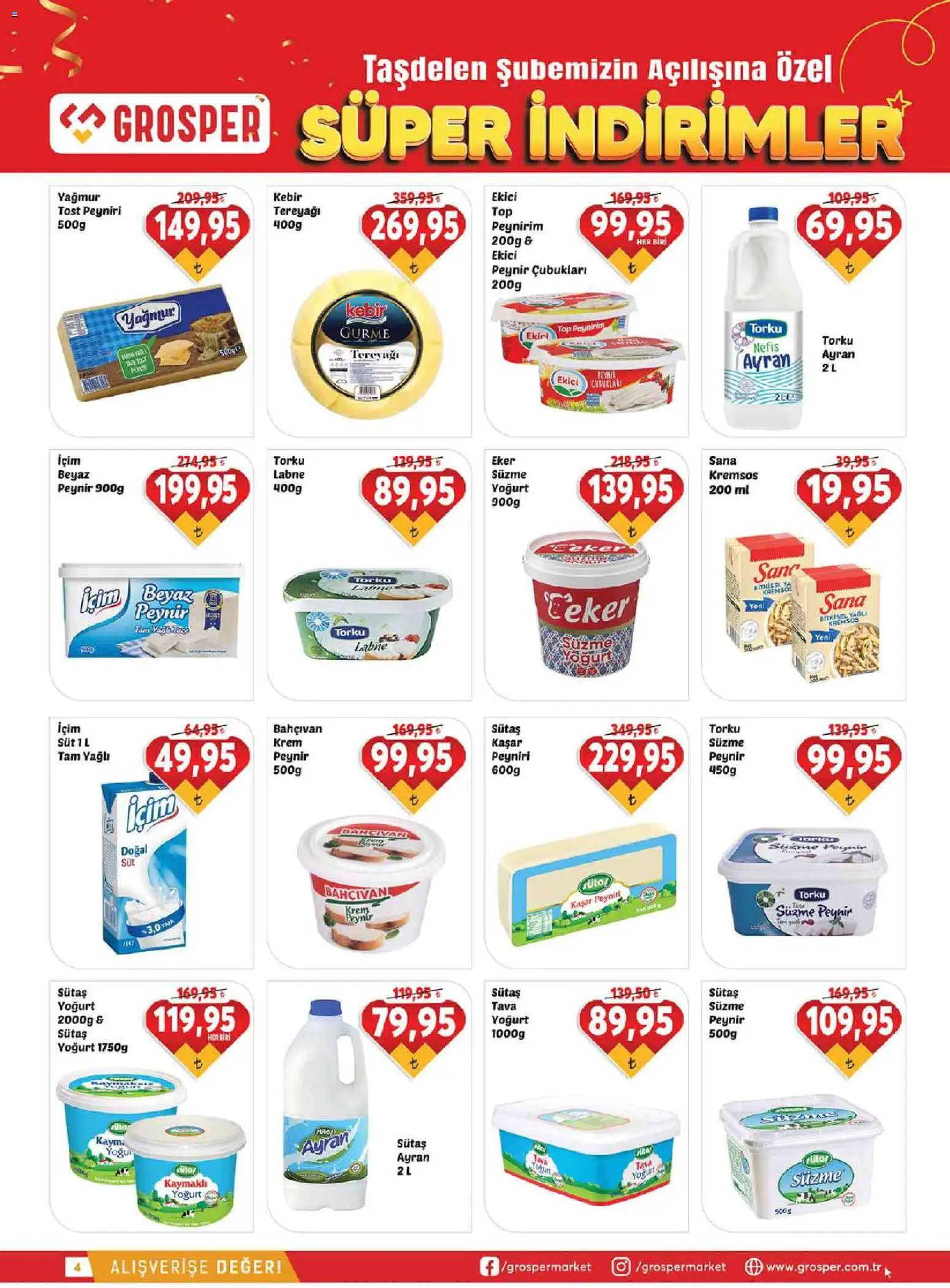 Grosper Katalog - 02 Eylül 2026 tarihinden itibaren geçerlidir | Sayfa: 4 | Ürünler: Süt, Tereyağı, Peynir, Süzme peynir