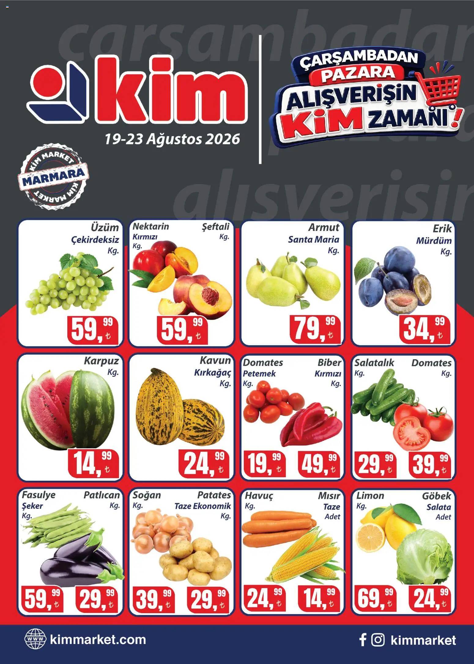 Kim Market Katalog - Marmara Insert - 19 Ağustos 2026 tarihinden itibaren geçerlidir | Sayfa: 1 | Ürünler: Salatalık, Patates, Şeftali, Mısır