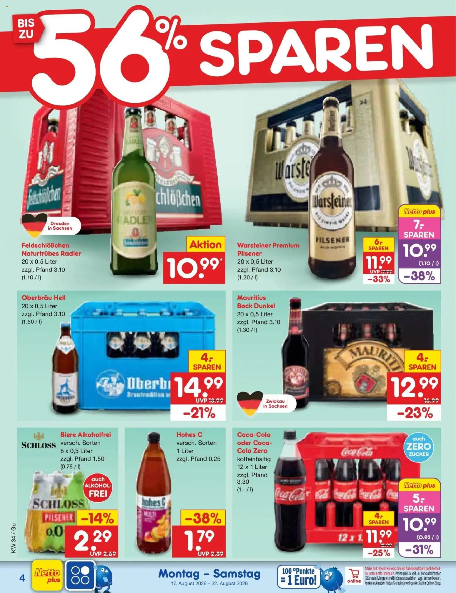 Netto Marken-Discount Prospekt Machern – gültig ab 17.08.2026 | Seite: 6 | Produkte: Cola, Alkohol, Zucker, Warsteiner