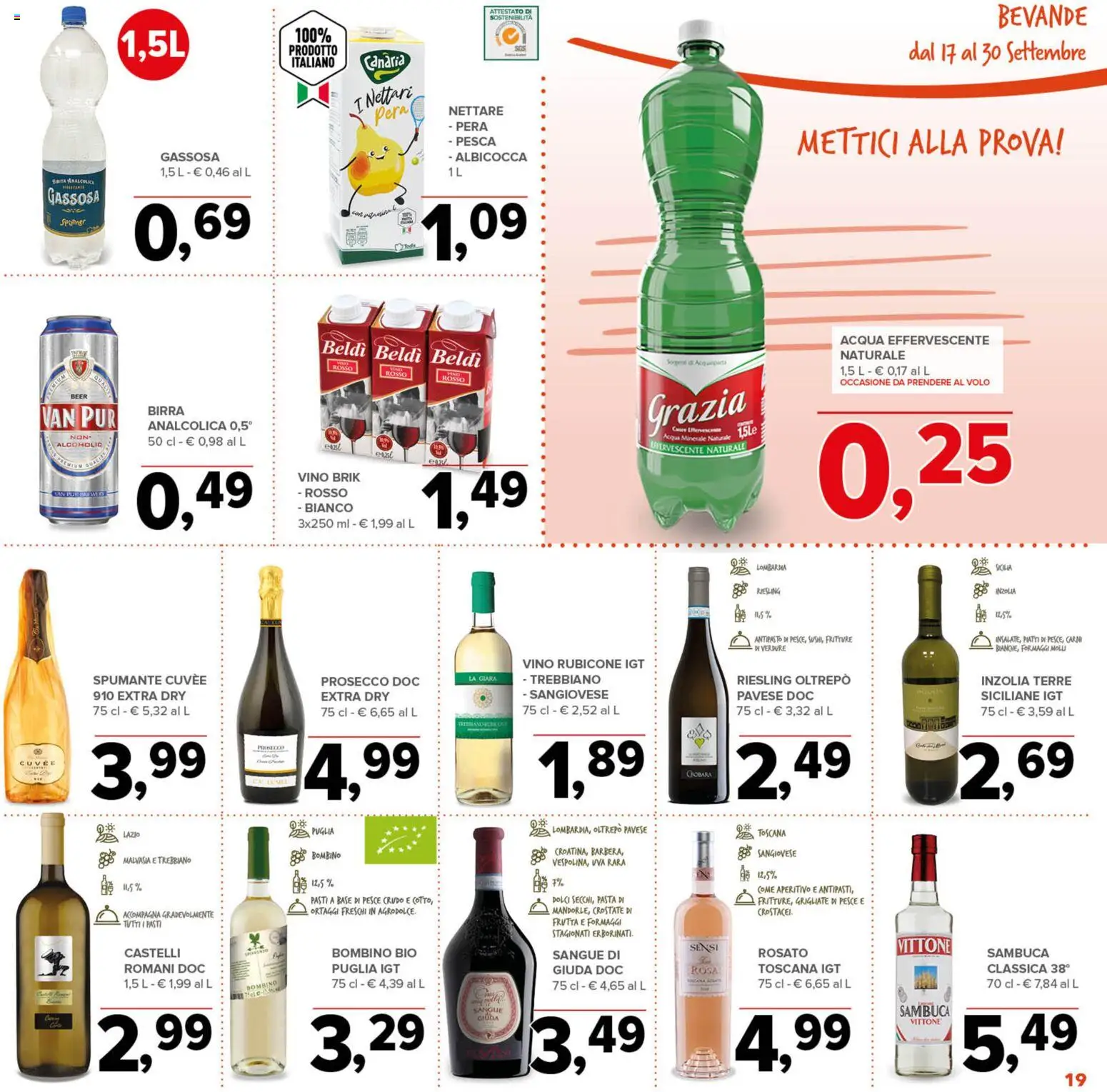 Volantino Todis del 17/09/2026 | Pagina: 19 | Prodotti: Bevande, Frutta, Pasta, Acqua minerale