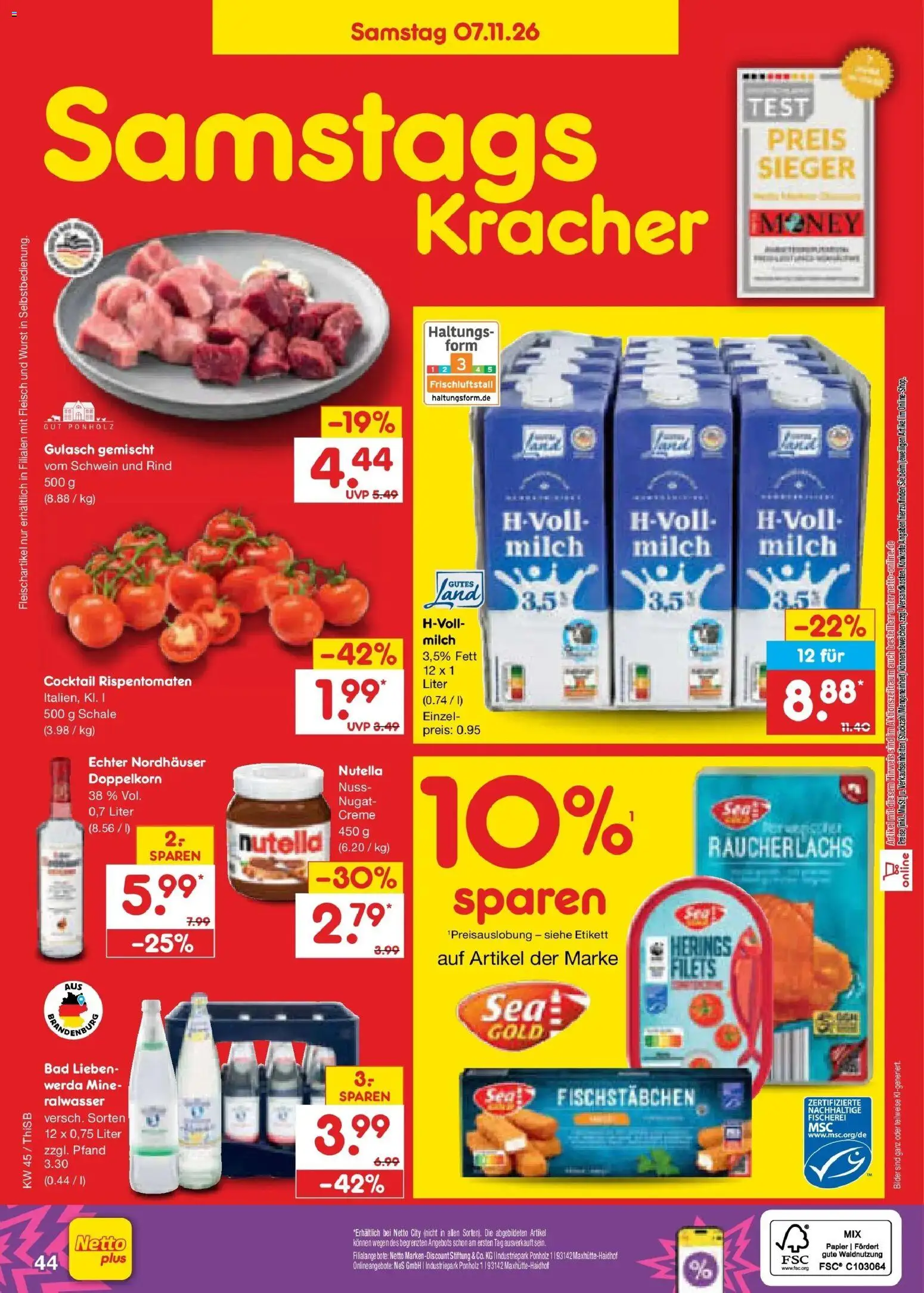 Netto Marken-Discount Prospekt Pirna – gültig ab 02.11.2026 | Seite: 64 | Produkte: Milch, Milch 3,5%, Gulasch, Fleisch