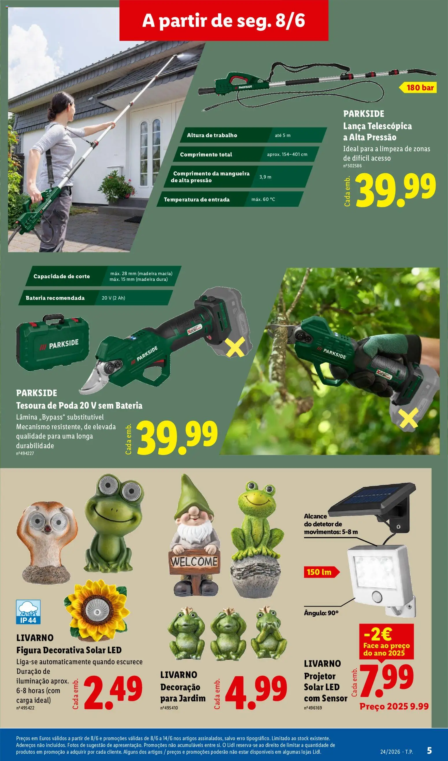 Lidl Novidades │ válido de 08.06.2026 | Página: 5 | Produtos: Mangueira, Projetor, Bateria