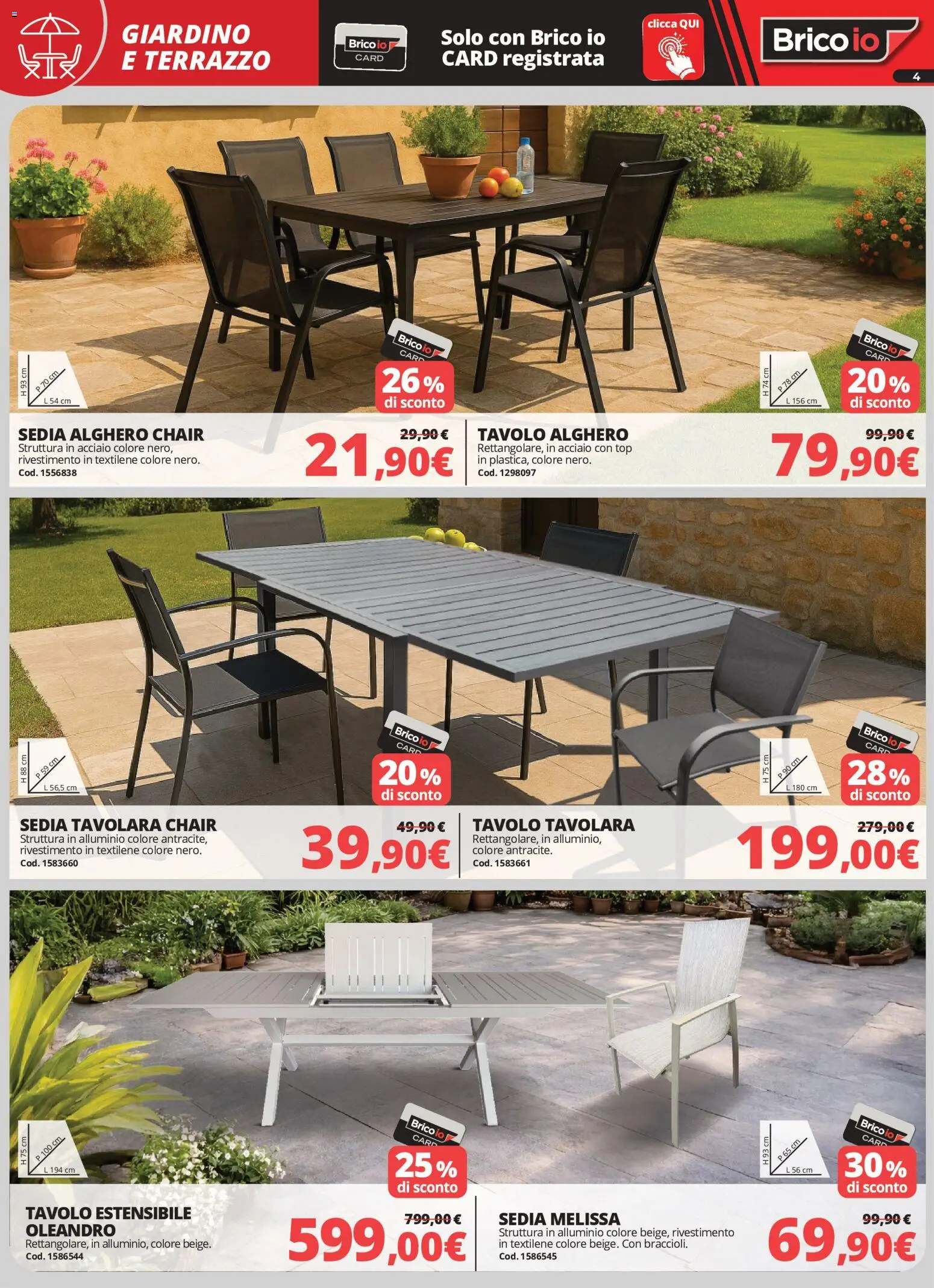 Volantino Brico io del 07.05.2026 | Pagina: 4 | Prodotti: Top, Alluminio, Tavolo, Sedia