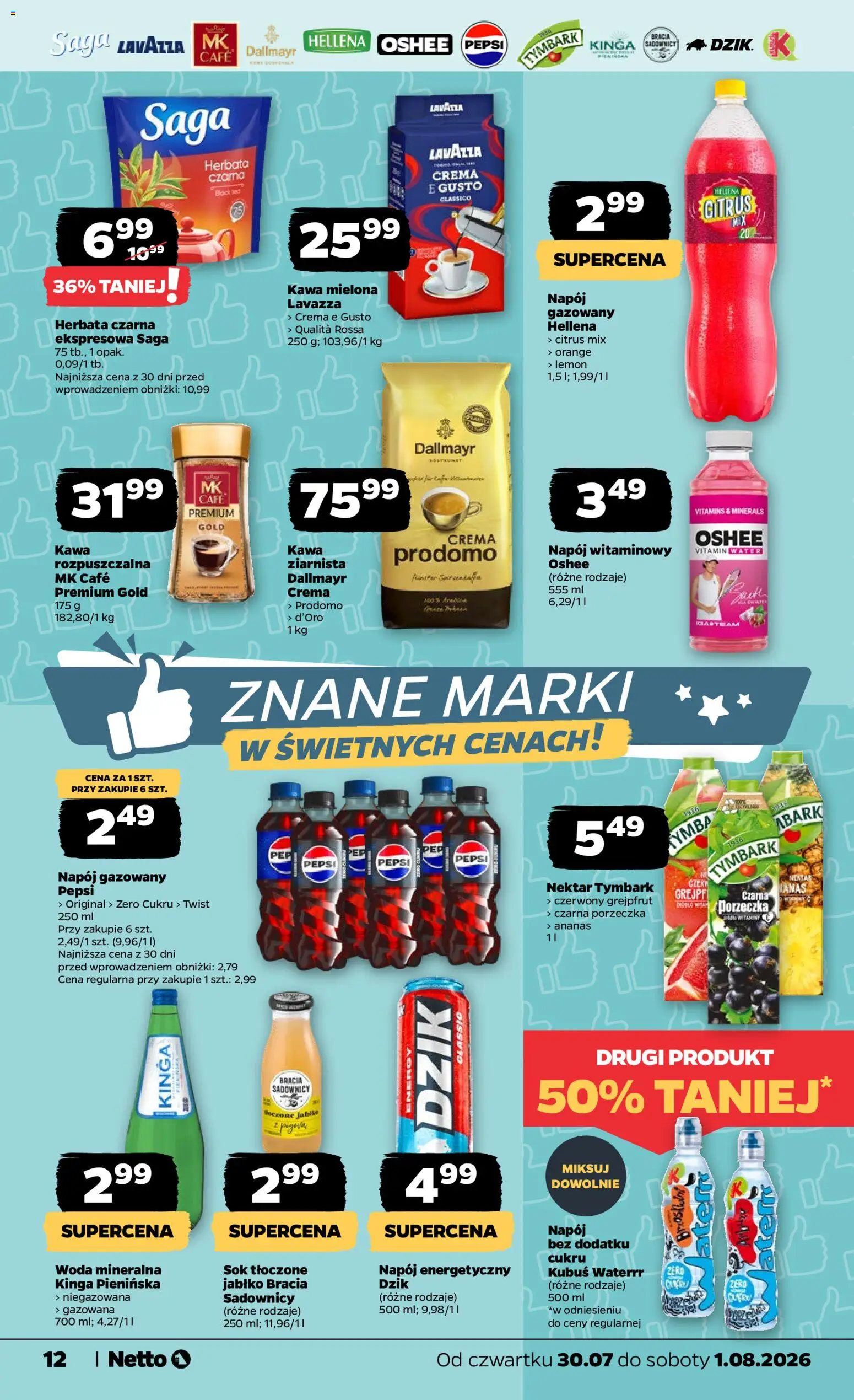 Netto gazetka od czwartku od 30.07.2026 | Strona: 12 | Produkty: Lavazza crema, Kawa rozpuszczalna, Pepsi, Kawa