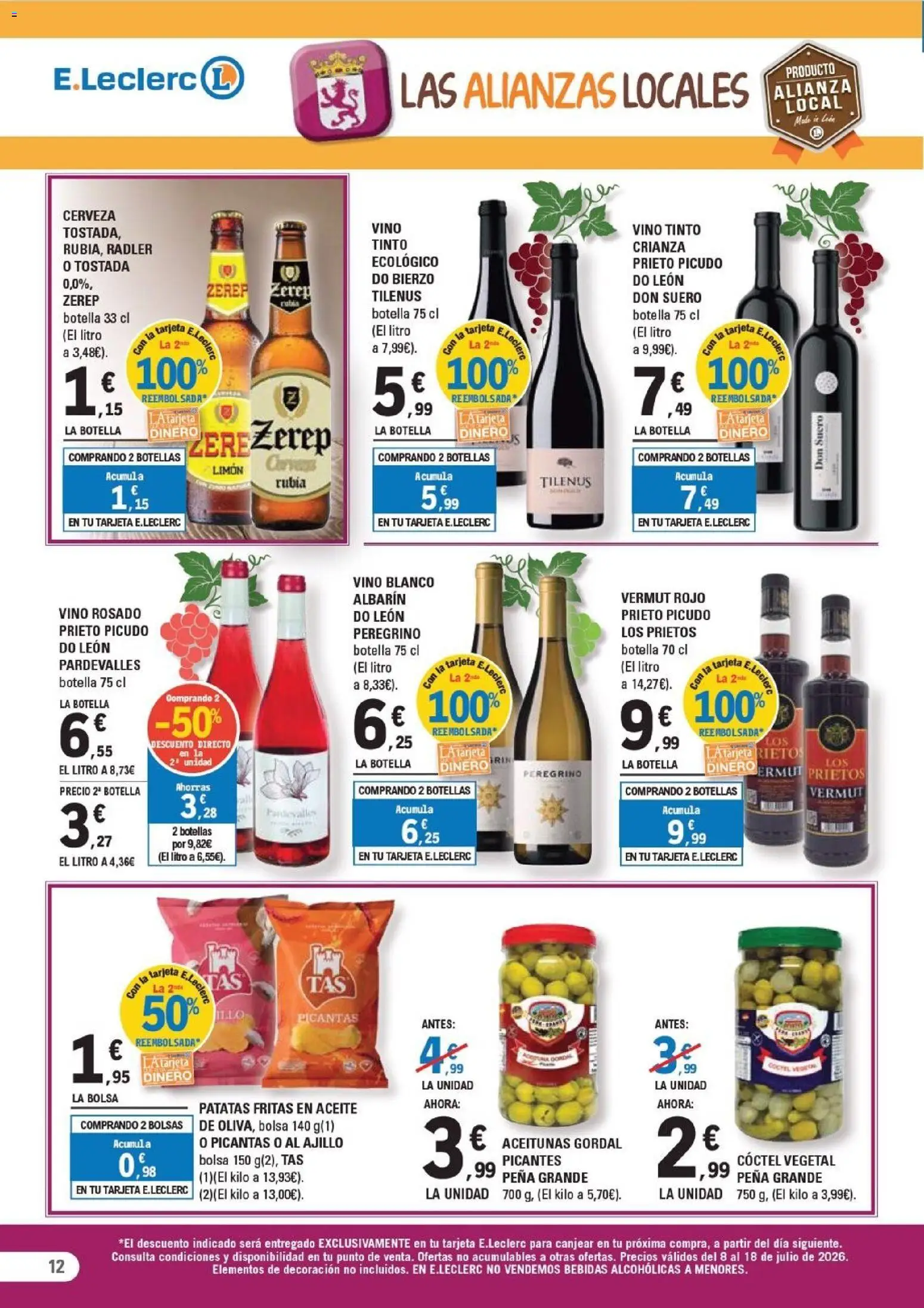 E.Leclerc folleto León │ válido desde el 08/07/2026 | Página: 12 | Productos: Aceite, Vino rosado, Vino, Bolsa