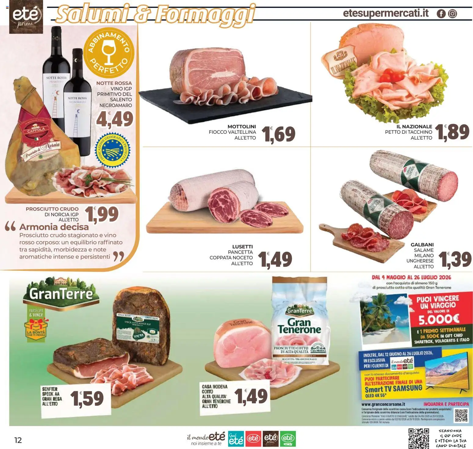 Volantino Eté del 12.06.2026 | Pagina: 12 | Prodotti: Prosciutto Cotto, Salame, Vino, Samsung
