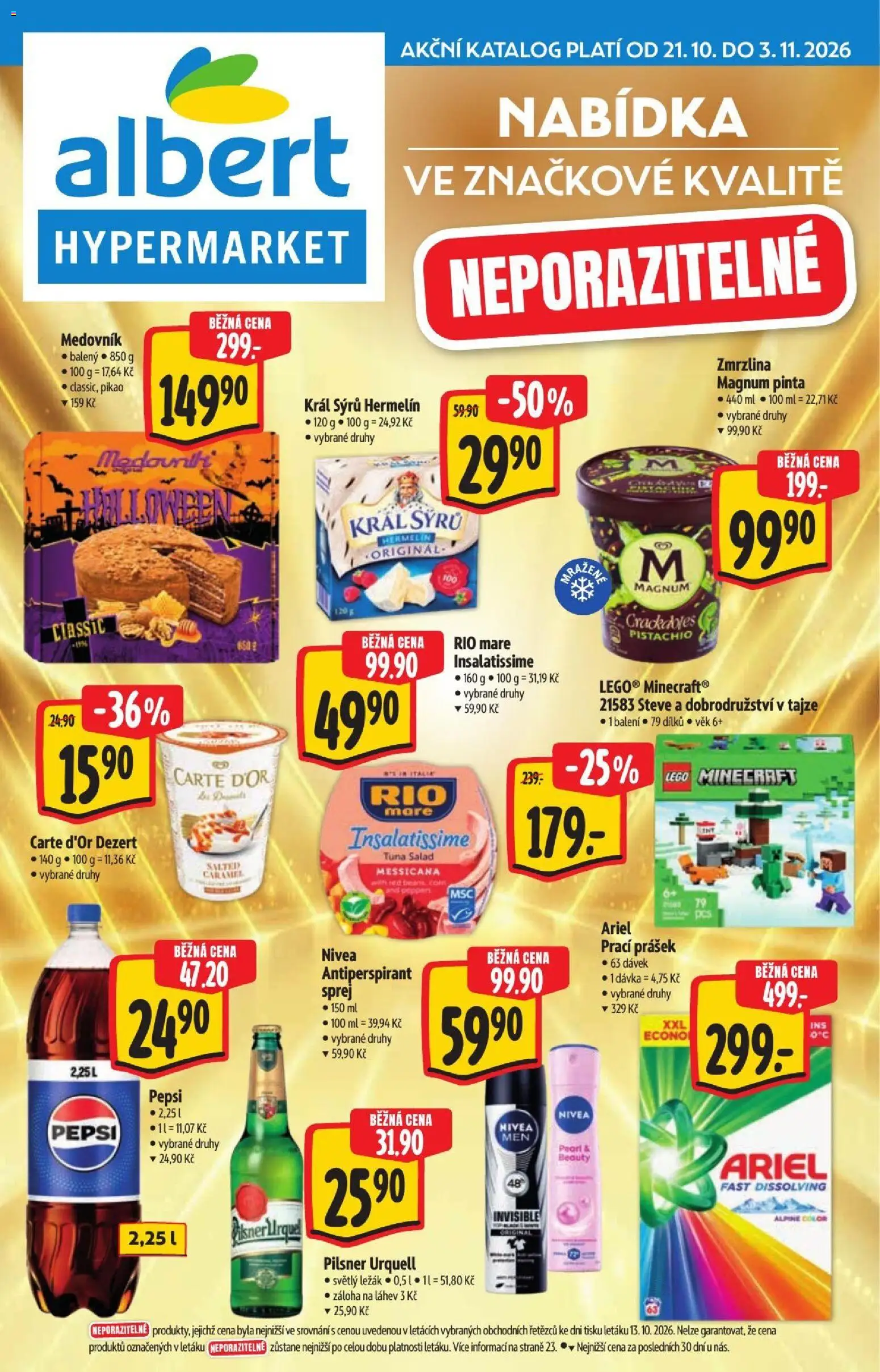 Albert leták - Hypermarket - Nabídka ve značkové kvalitě od 21.10.2026 | Strana: 1 | Produkty: Nivea, Medovník, Prací Prášek, Carte d'or
