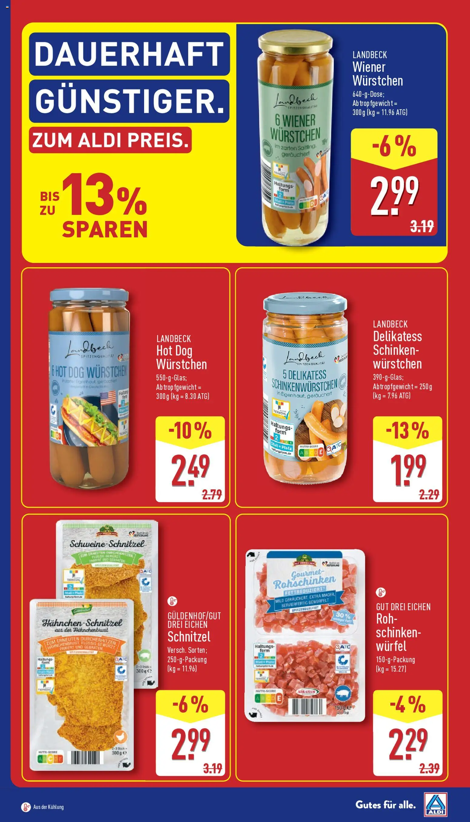 Aldi Prospekt – gültig ab 22.06.2026 | Seite: 4 | Produkte: Wiener wurstchen, Schnitzel, Schinken, Hahnchenbrust
