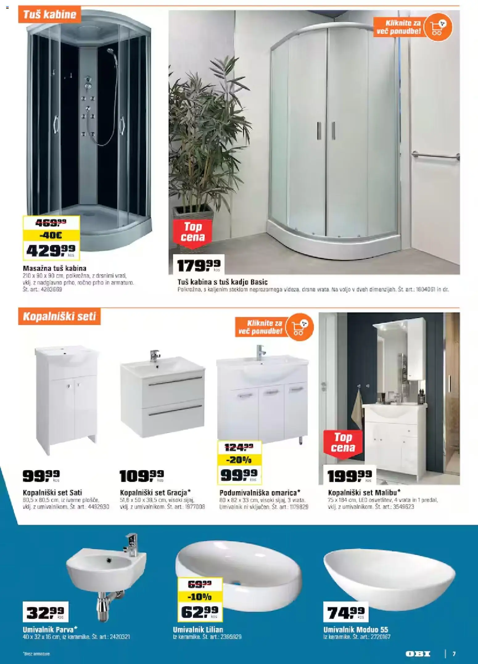 Novi OBI katalog ponudbe – veljaven od 02.09.2026 | Stran: 7 | Izdelki: Kos, Tuš kabina, Umivalnik, Vrata