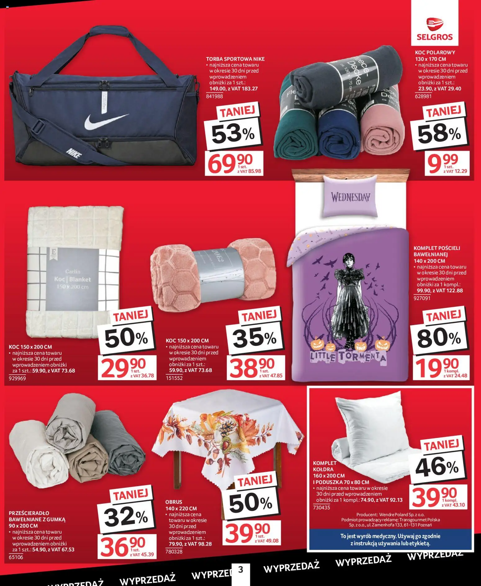 Selgros cash&carry gazetka - Totalna Wyprzedaż od 24.09.2026 | Strona: 3 | Produkty: Torba, Torba sportowa, Prześcieradło, Kołdra