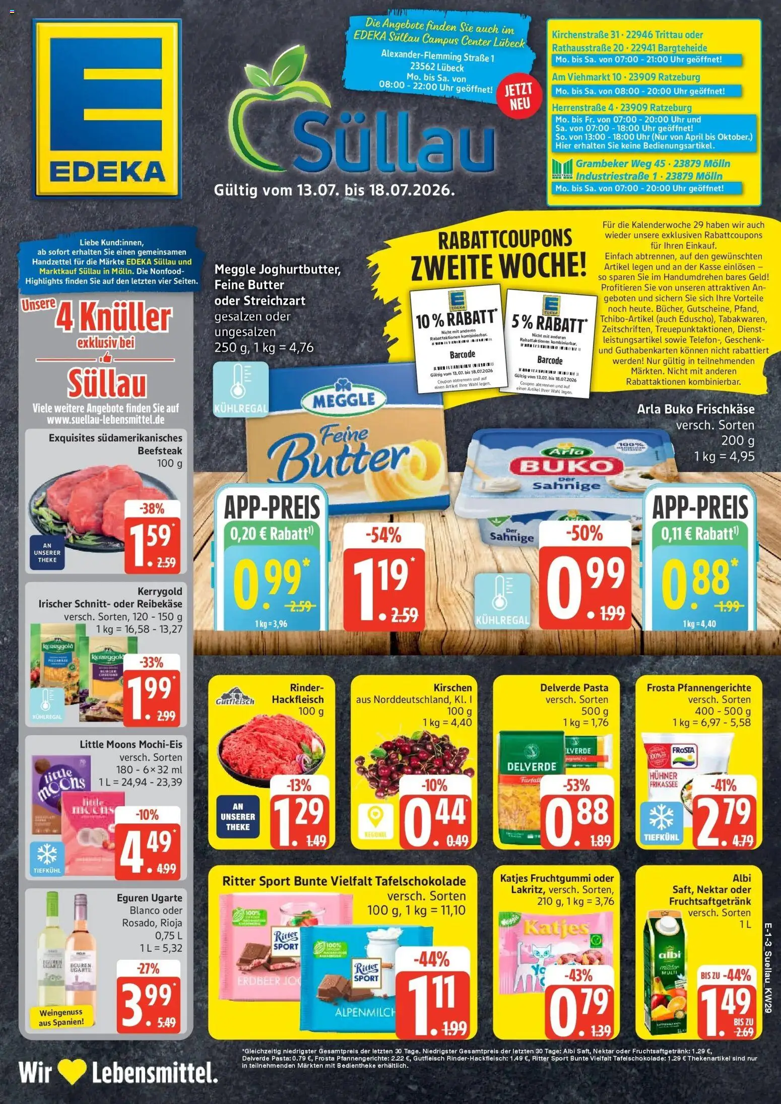 Edeka Prospekt Mölln – gültig ab 13.07.2026 | Seite: 1 | Produkte: Ritter sport, Katjes, Frosta, Reibekase