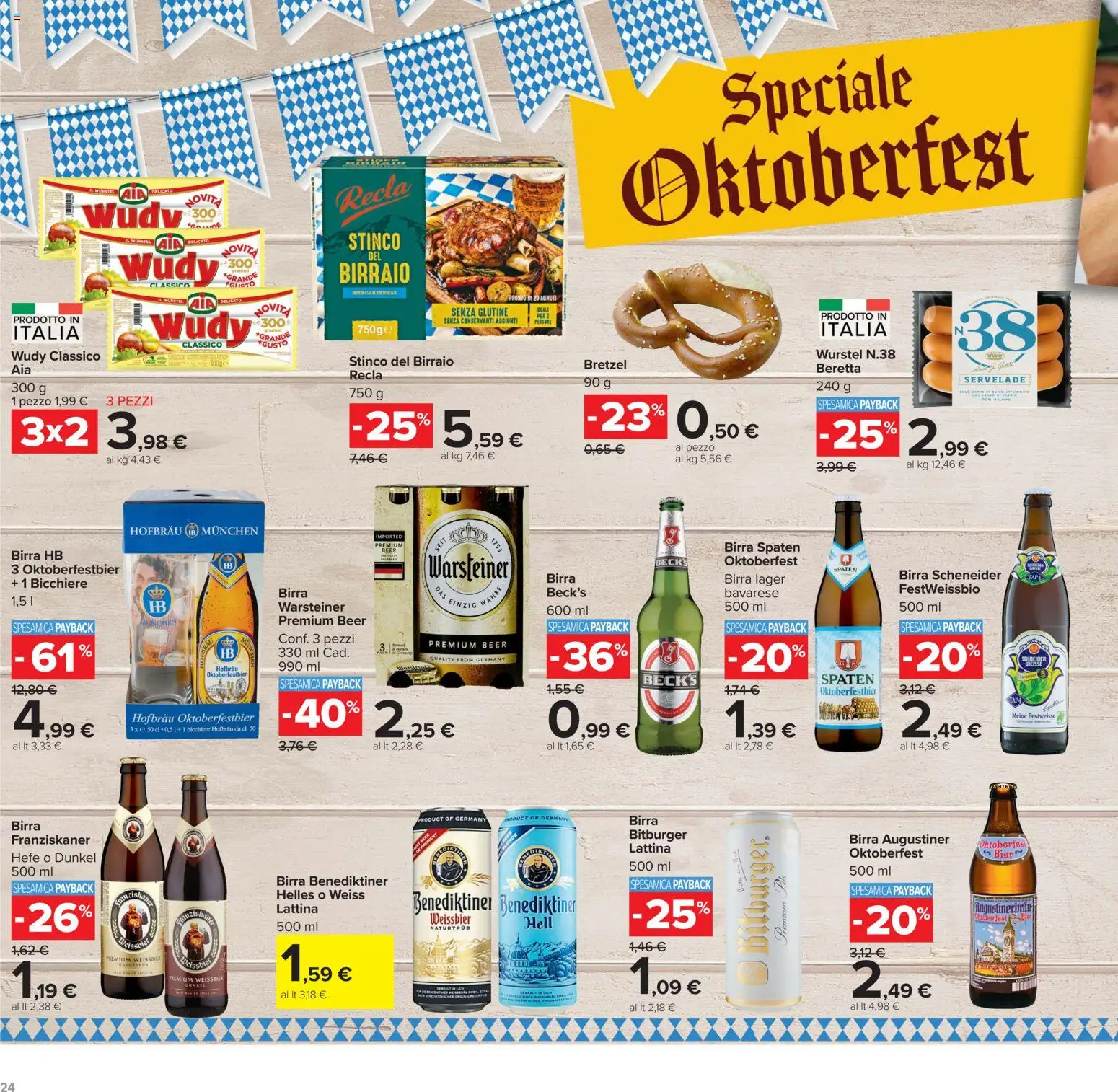 Volantino Carrefour del 15/09/2026 | Pagina: 24 | Prodotti: Senza glutine, Bretzel, Birra, Wurstel