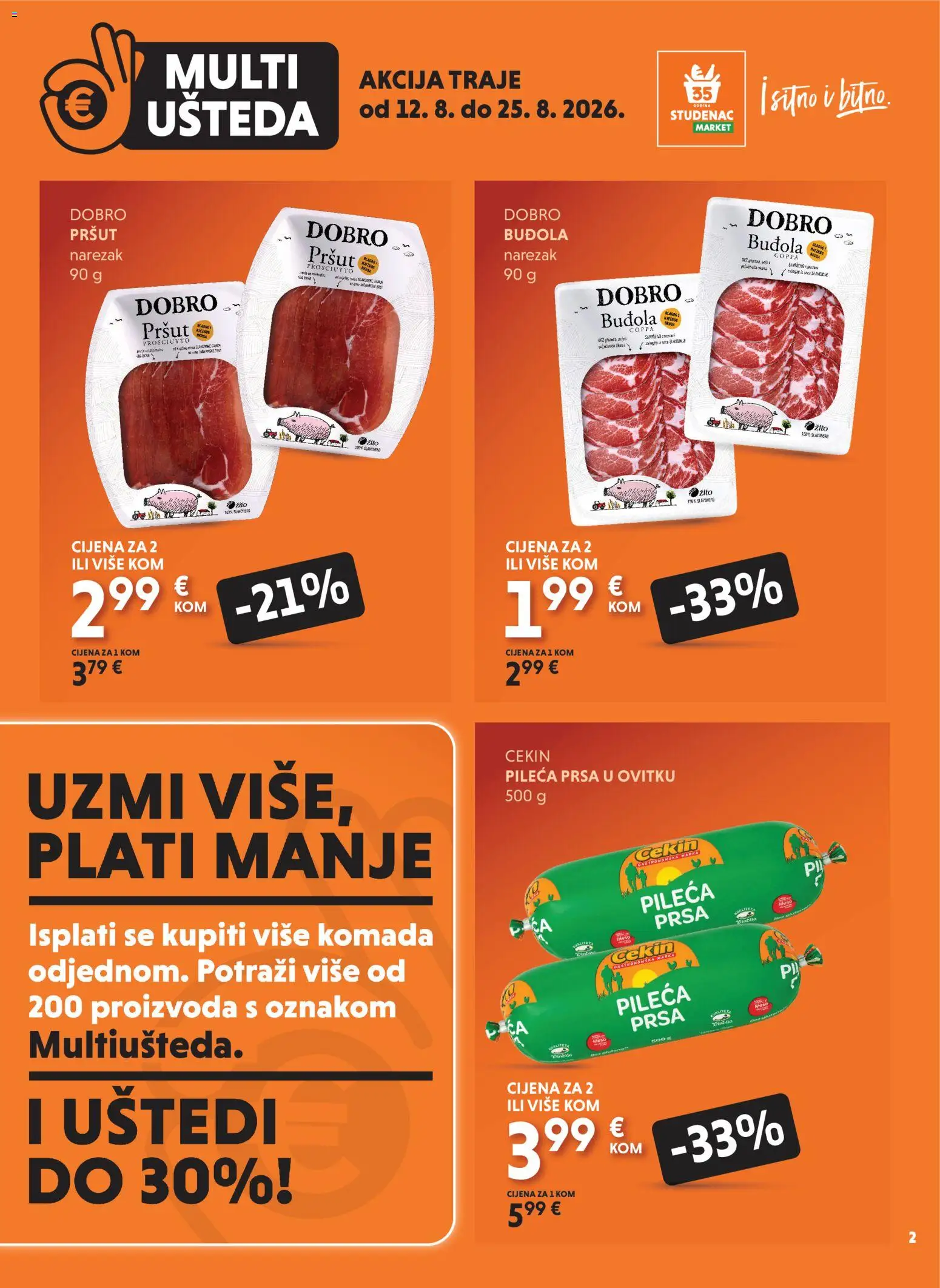 Studenac katalog | vrijedi od 12.08.2026 | Stranica: 2 | Proizvodi: Pršut, Narezak, Buđola, Pileća prsa
