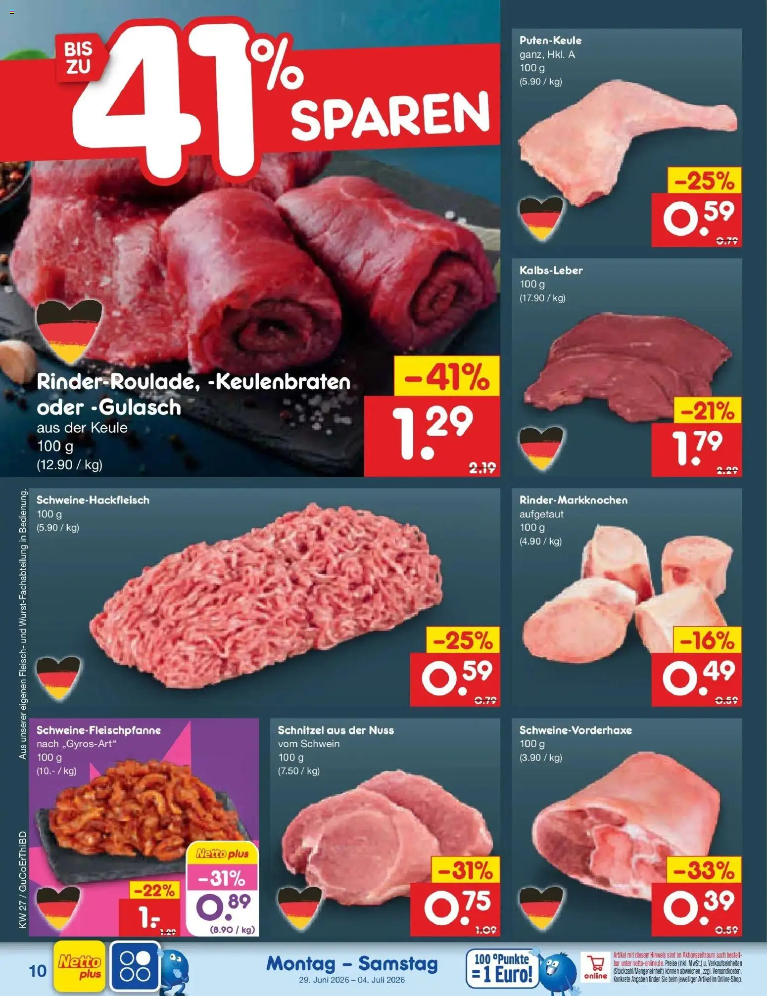 Netto Marken-Discount Prospekt Weimar – gültig ab 29.06.2026 | Seite: 14 | Produkte: Schnitzel, Kalbsleber, Gulasch, Fleisch