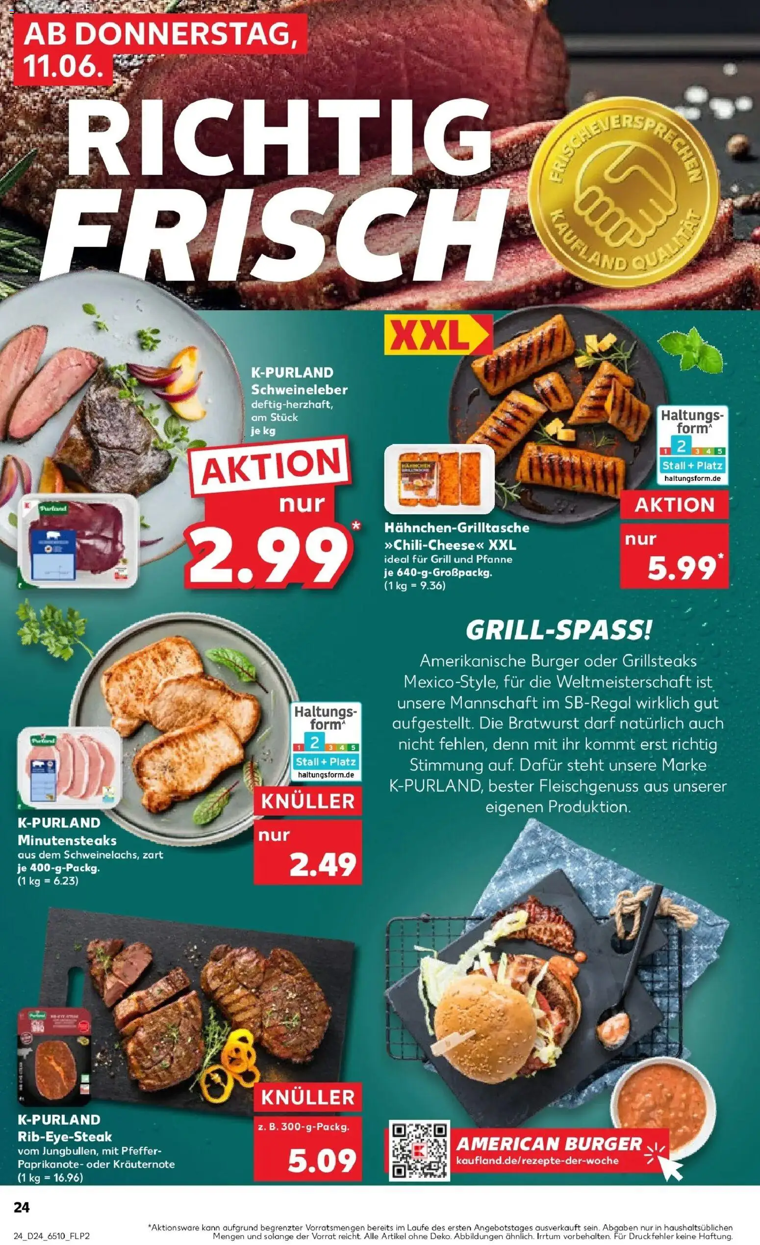 Kaufland Prospekt Jülich – gültig ab 11.06.2026 | Seite: 24 | Produkte: Grill, Bratwurst, Burger, Steak