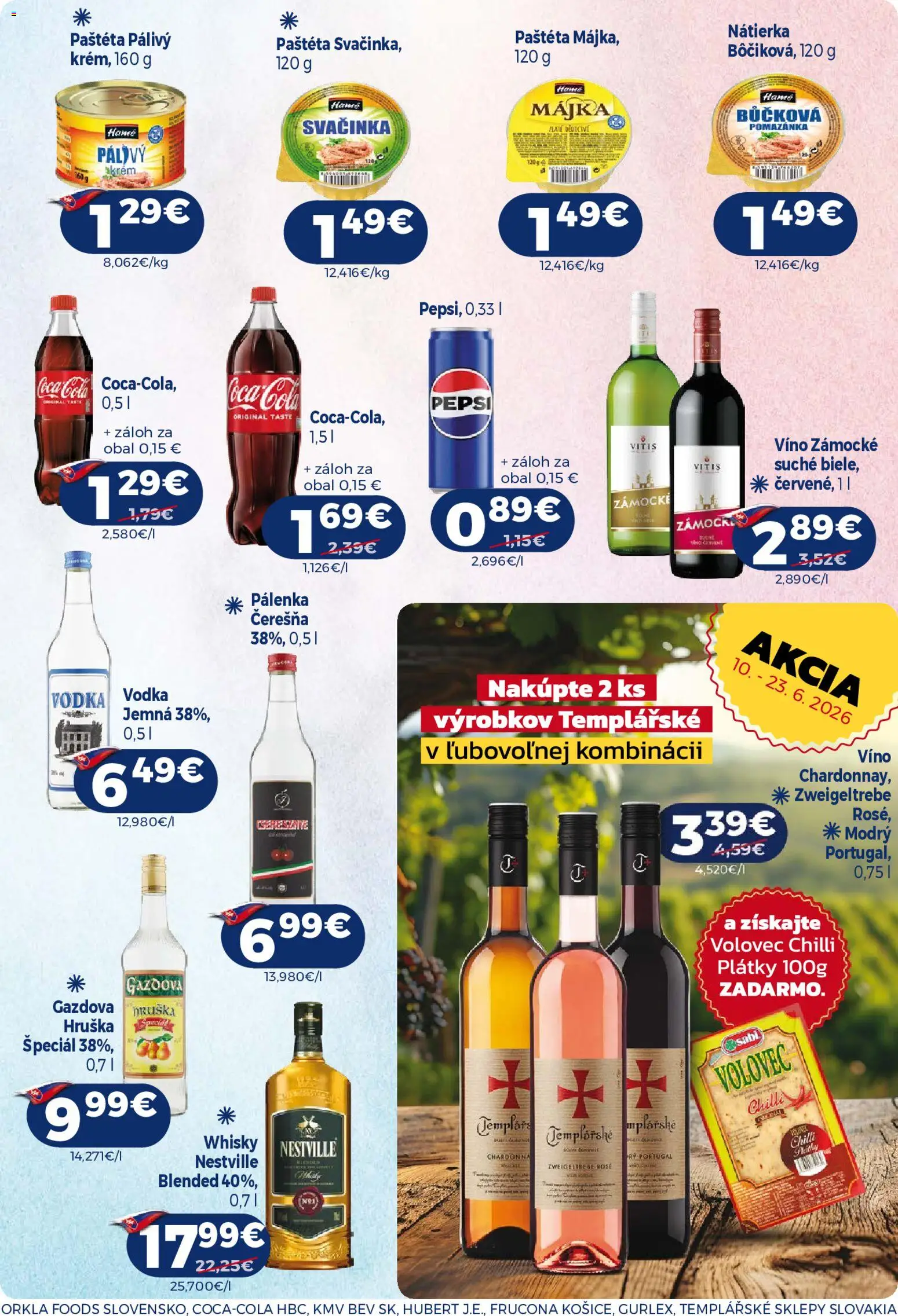 Nové Milk Agro akcie – leták je platný od 10.06.2026 | Strana: 14 | Produkty: Víno, Chilli, Vodka, Cola