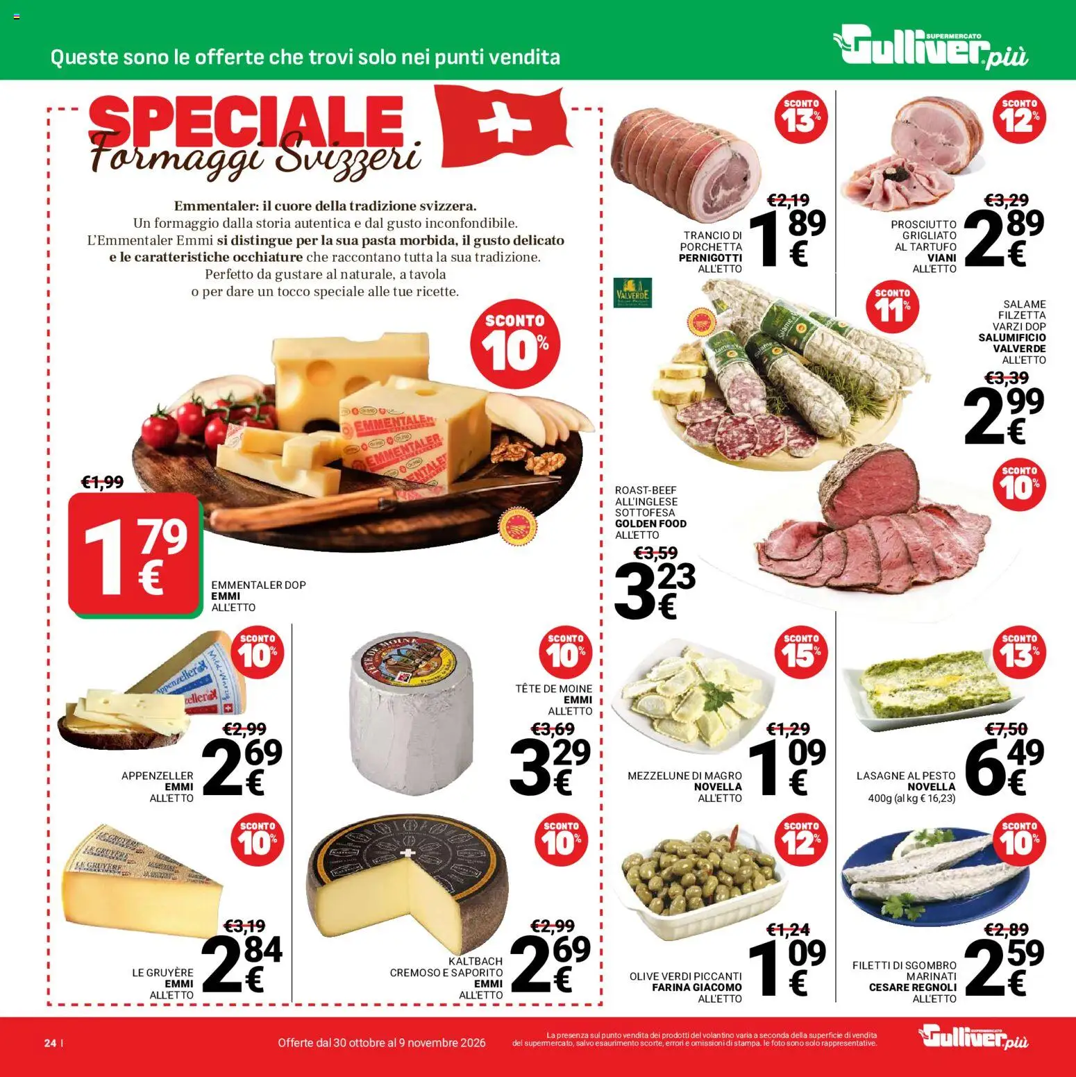 Volantino Gulliver del 30/10/2026 | Pagina: 24 | Prodotti: Porchetta, Salame, Prosciutto, Pasta