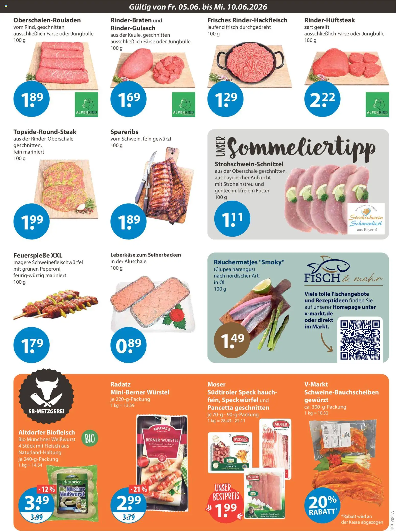 V-Markt München – gültig ab 05.06.2026 | Seite: 3 | Produkte: Rinderbraten, Fisch, Fleisch, Leberkase