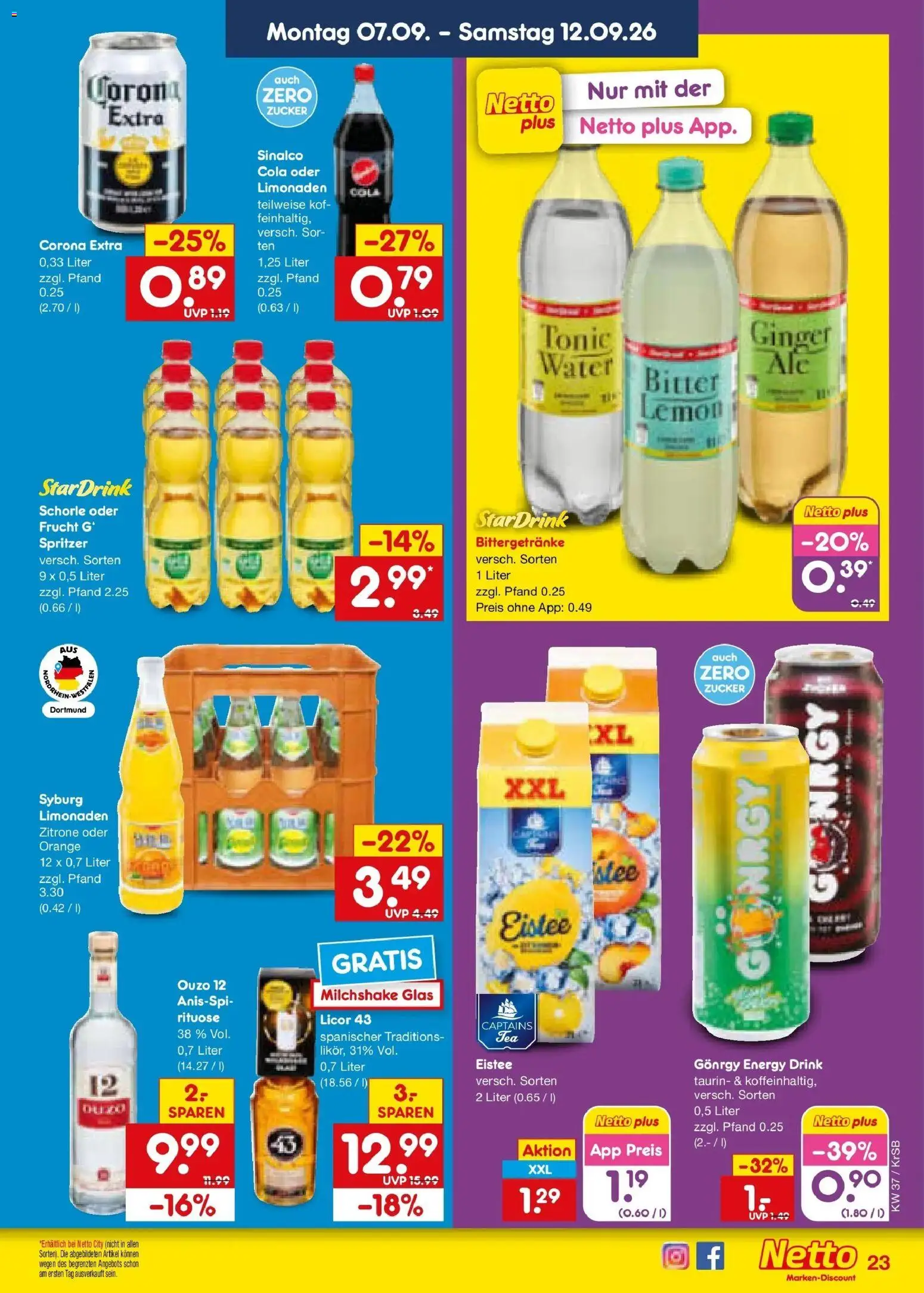 Netto Marken-Discount Prospekt Baesweiler – gültig ab 07.09.2026 | Seite: 33 | Produkte: Sinalco, Ouzo, Cola, Energy