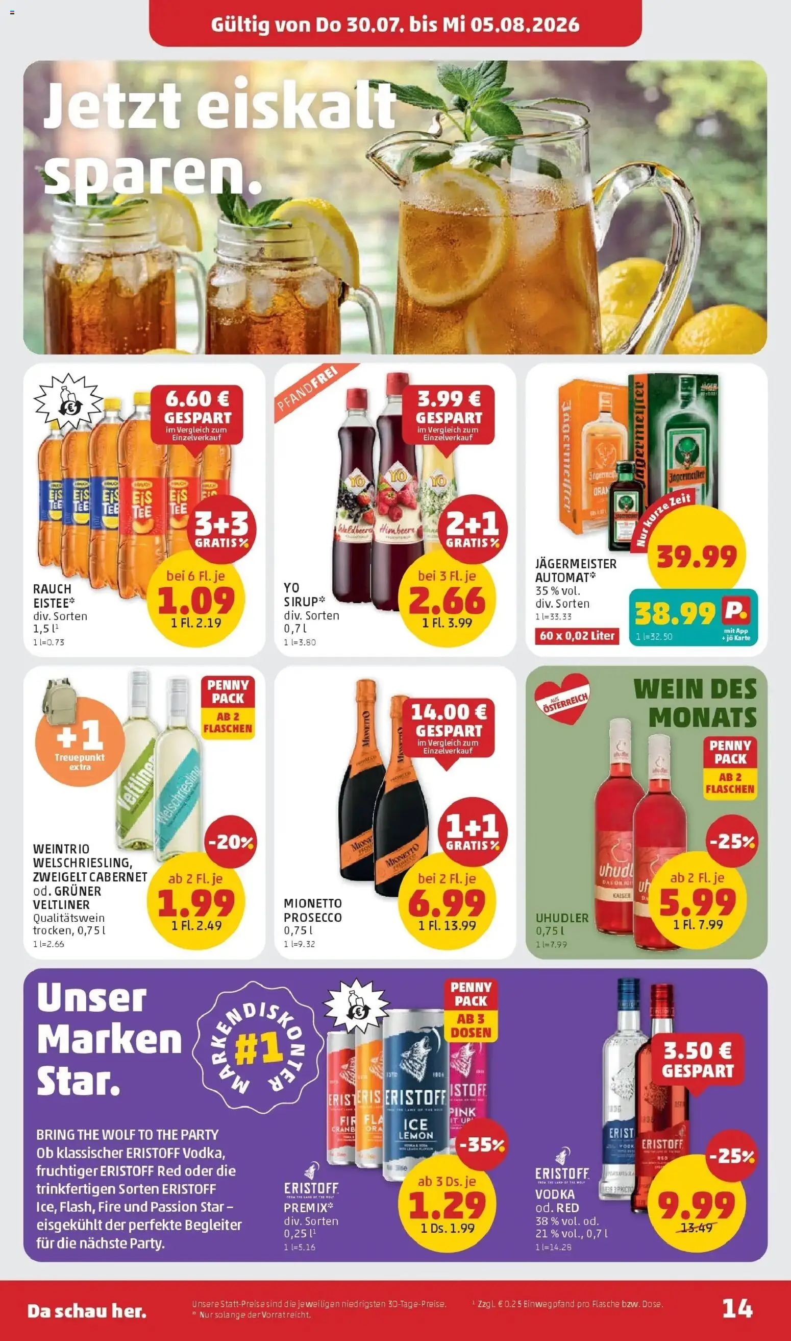 Penny Markt Die ganze Woche sparen gültig ab 30.07.2026 | Seite: 14 | Produkte: Himbeere, Prosecco, Wein