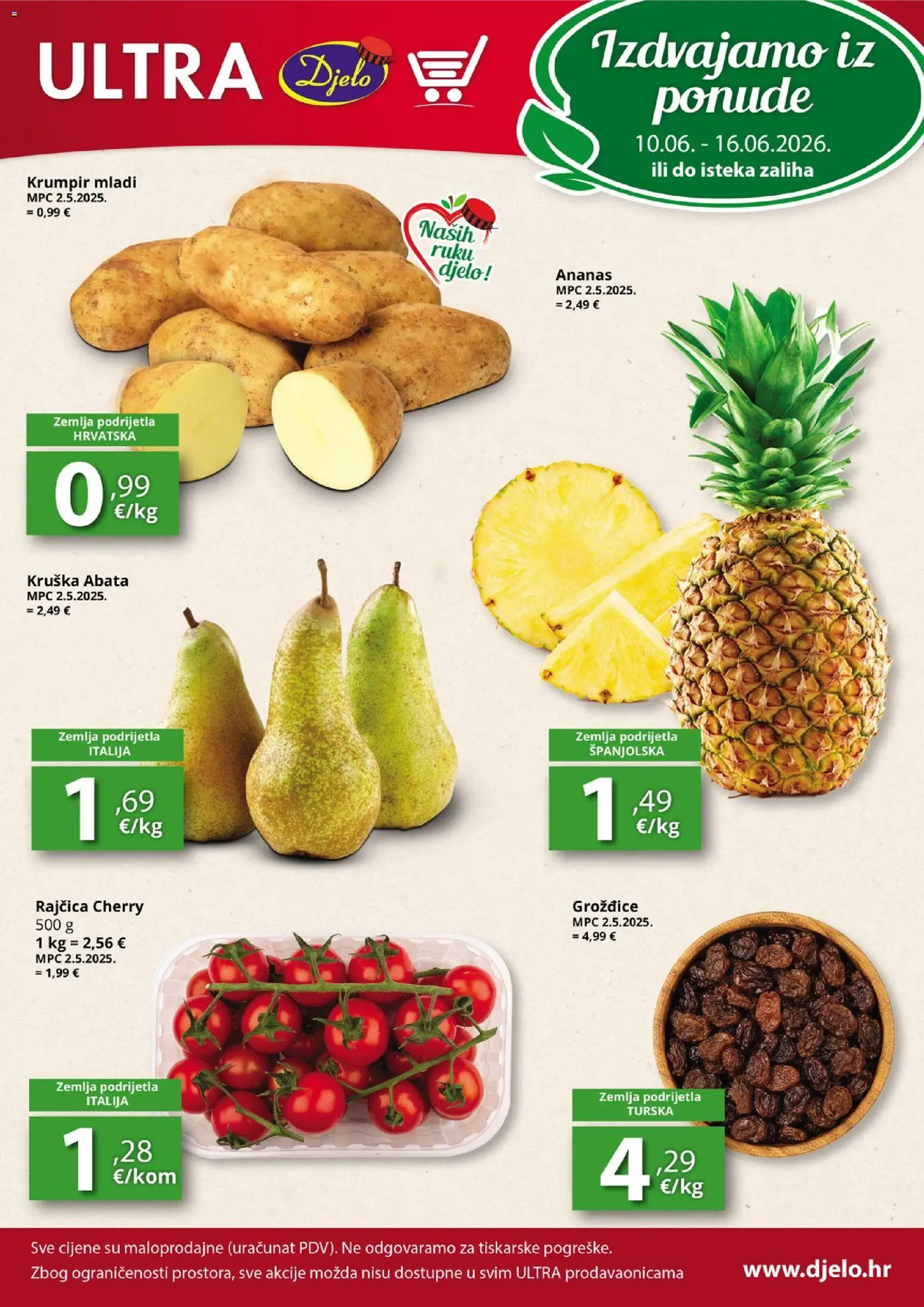 Djelo katalog | vrijedi od 10.06.2026 | Stranica: 1 | Proizvodi: Ananas, Krumpir, Kruška, Rajčica