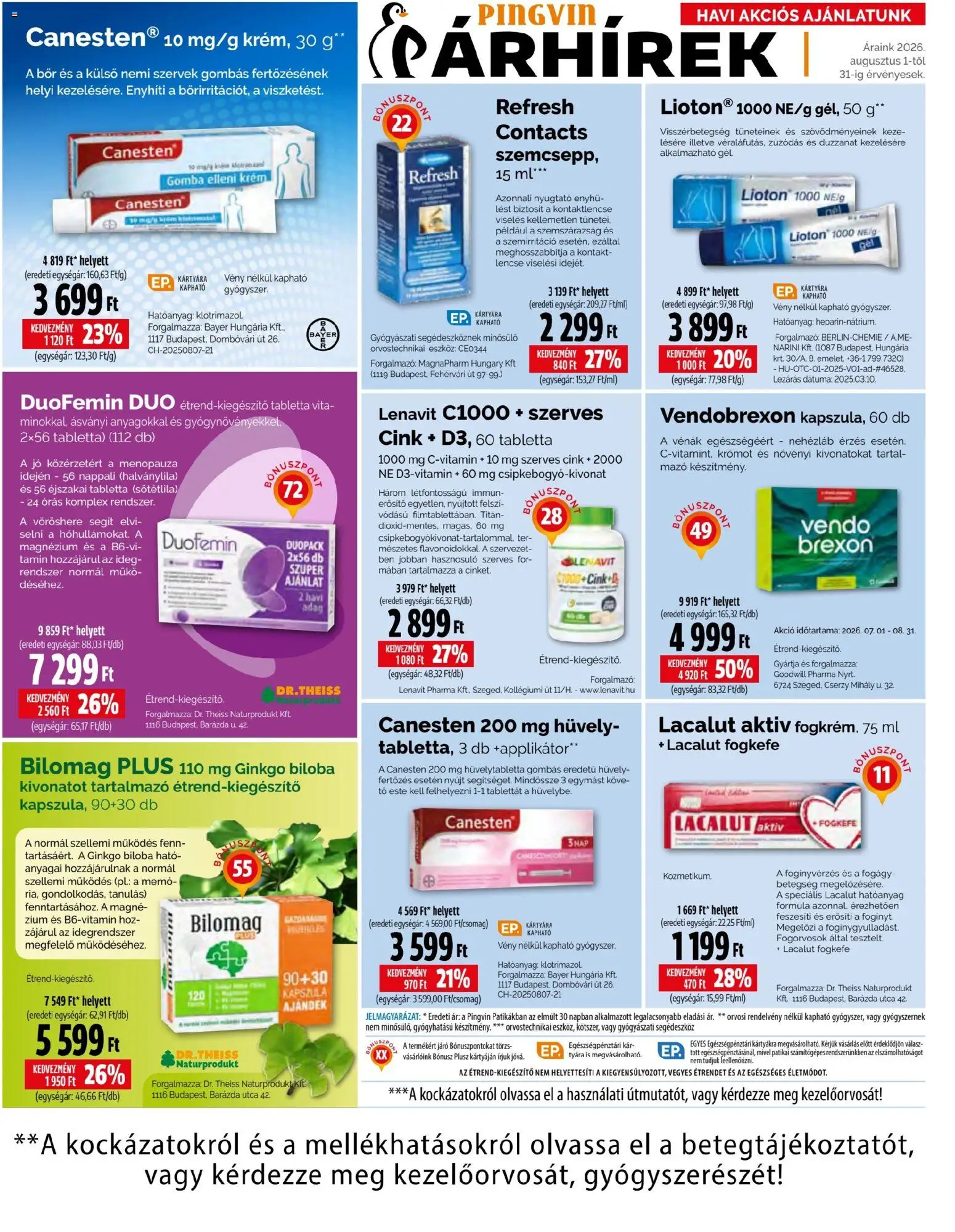 Pingvin Patika akciós ujság - amely érvényes a következő dátumtól: 2026.08.01. | Oldal: 6 | Termékek: Ginkgo biloba, Gomba, Lencse, Erősítő