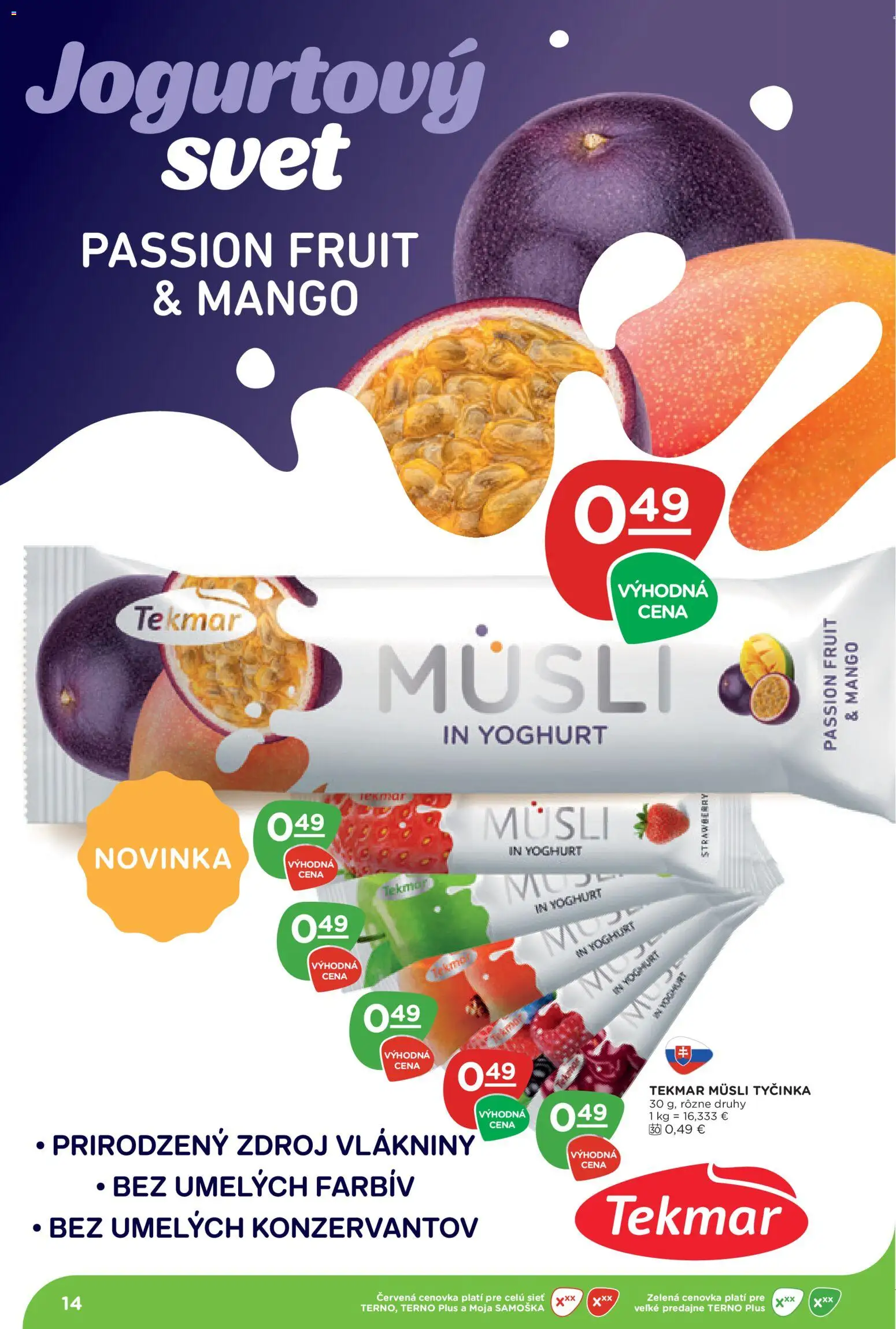 Nové Terno akcie – leták je platný od 10.09.2026 | Strana: 14 | Produkty: Müsli, Müsli tyčinka, Mango