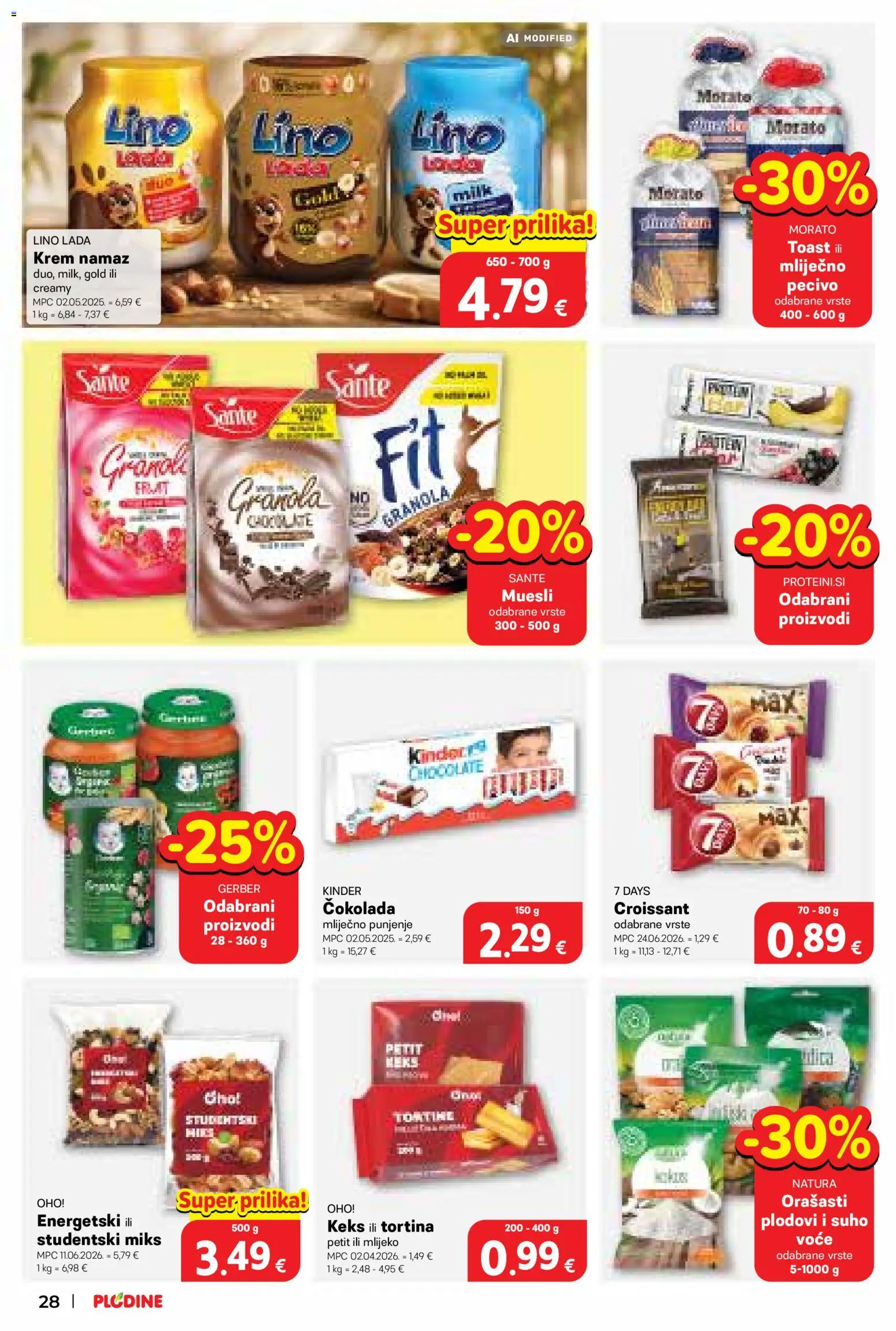 Plodine katalog | vrijedi od 09.09.2026 | Stranica: 28 | Proizvodi: Lino Lada, Čokolada, Orašasti plodovi, Lino