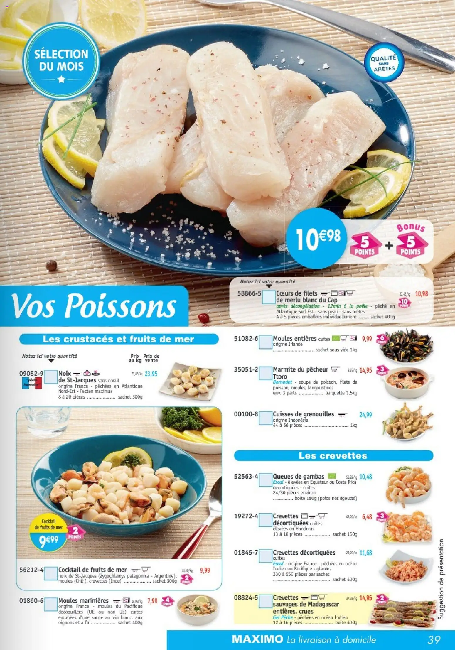 {H1} | Page: 39 | Produits: Fruits de mer, Moules du pacifique, Poissons, Gambas