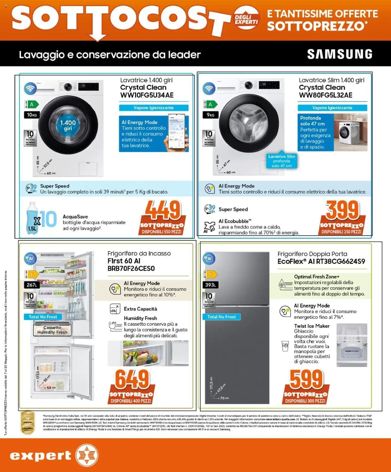Volantino Expert del 07.05.2026 | Pagina: 24 | Prodotti: Lavatrice, Data, Frigorifero da incasso, Samsung