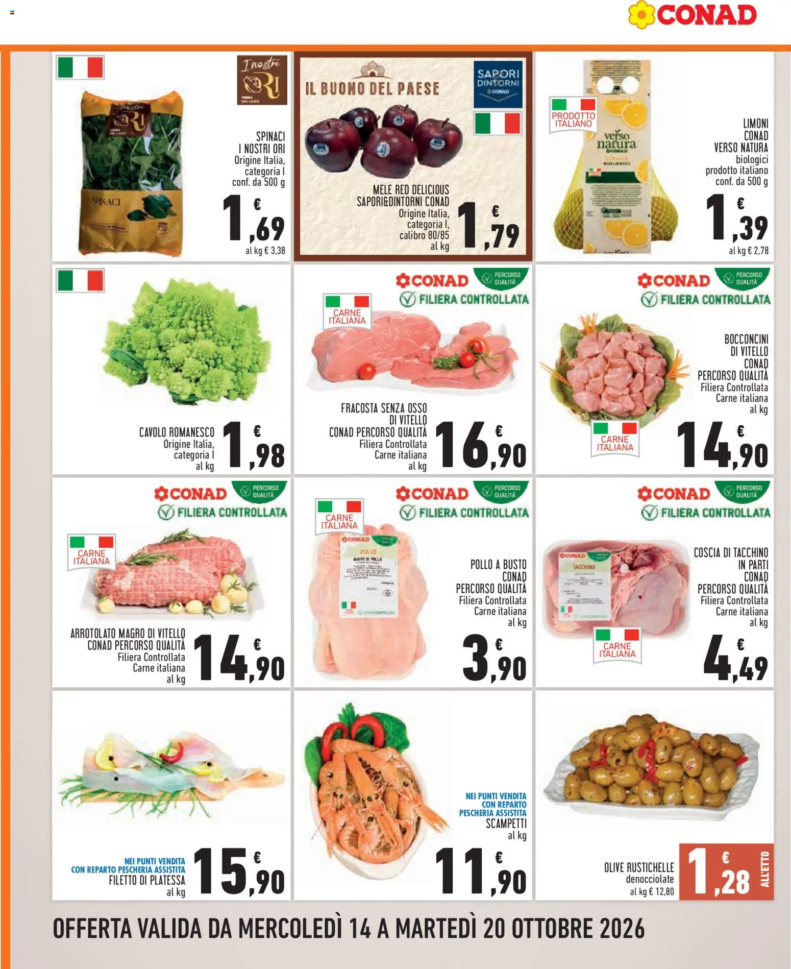 Volantino Conad del 14/10/2026 | Pagina: 2 | Prodotti: Mele, Olive, Broccoli, Limoni