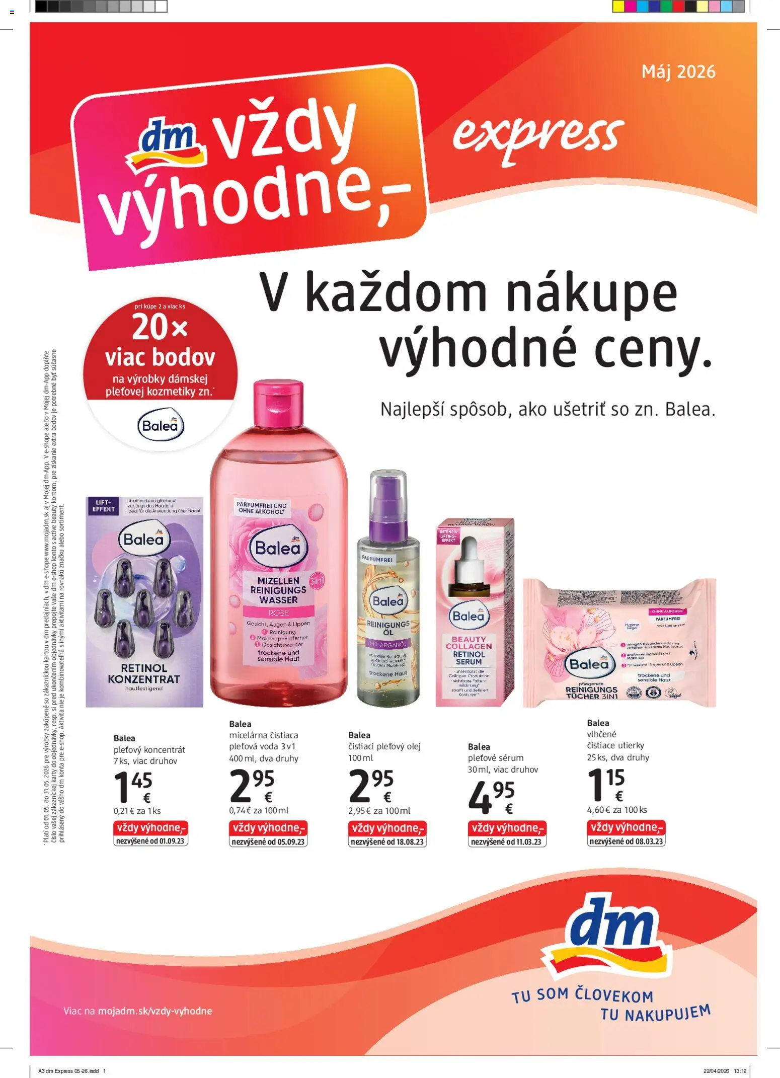 Nové dm drogerie akcie – leták je platný od 01.05.2026 | Strana: 1 | Produkty: Olej, Čistiace utierky, Voda, Alkohol
