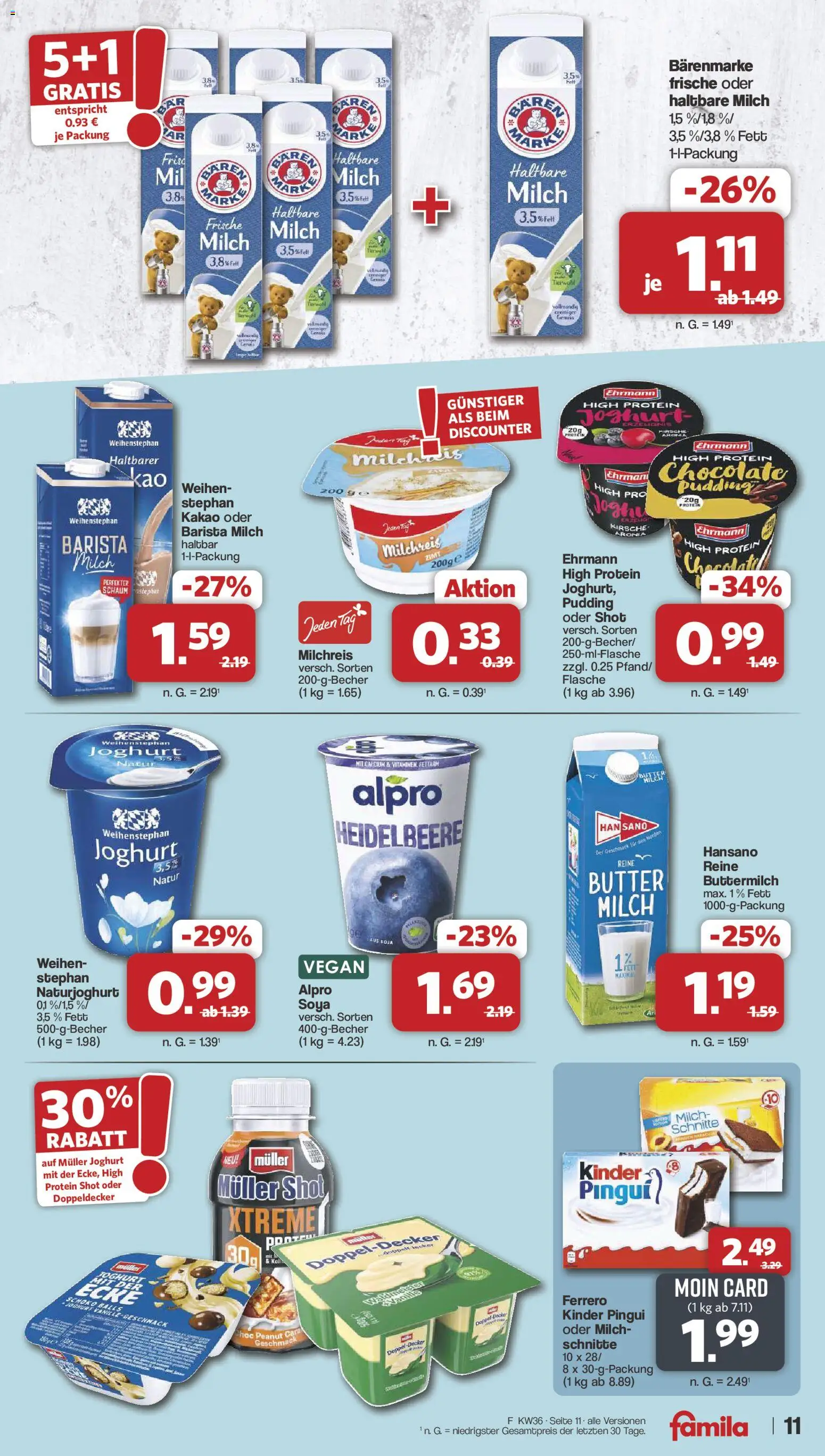 Famila Nordwest Prospekt – gültig ab 31.08.2026 | Seite: 11 | Produkte: Buttermilch, Butter, Pudding, Alpro
