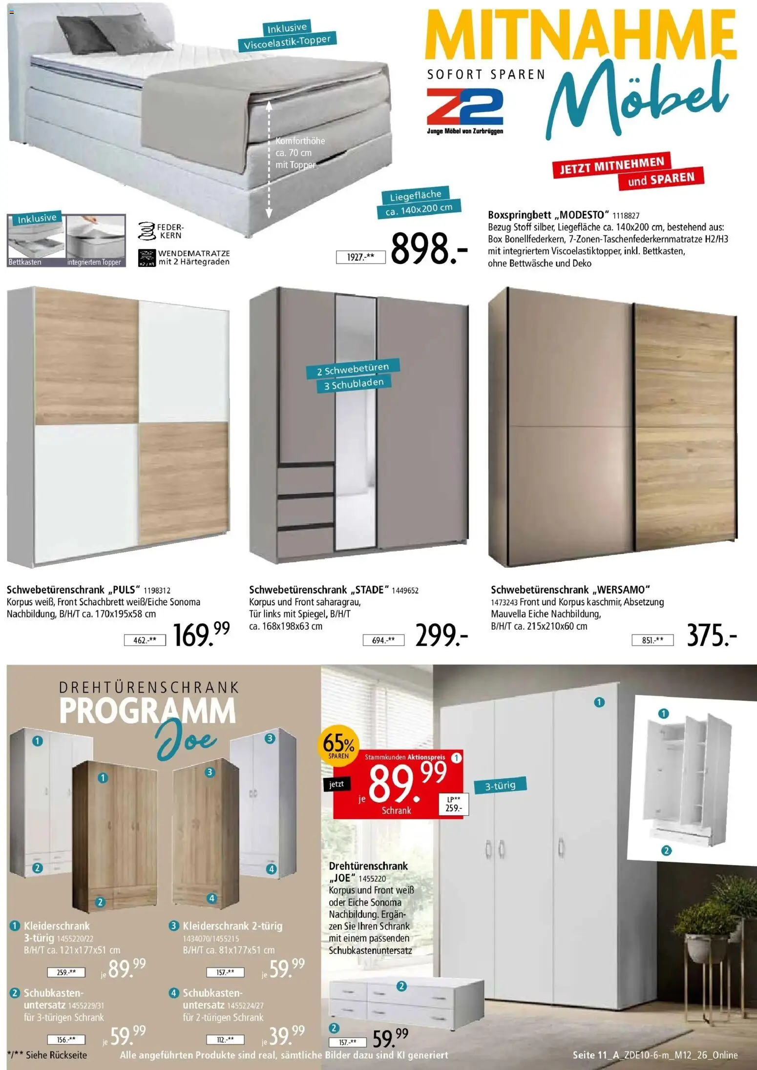 Zurbrüggen Mitnahme Möbel (ab 10.10.2026) zum Blättern | Seite: 7 | Produkte: Kleiderschrank, Boxspringbett, Schrank, Bettwäsche