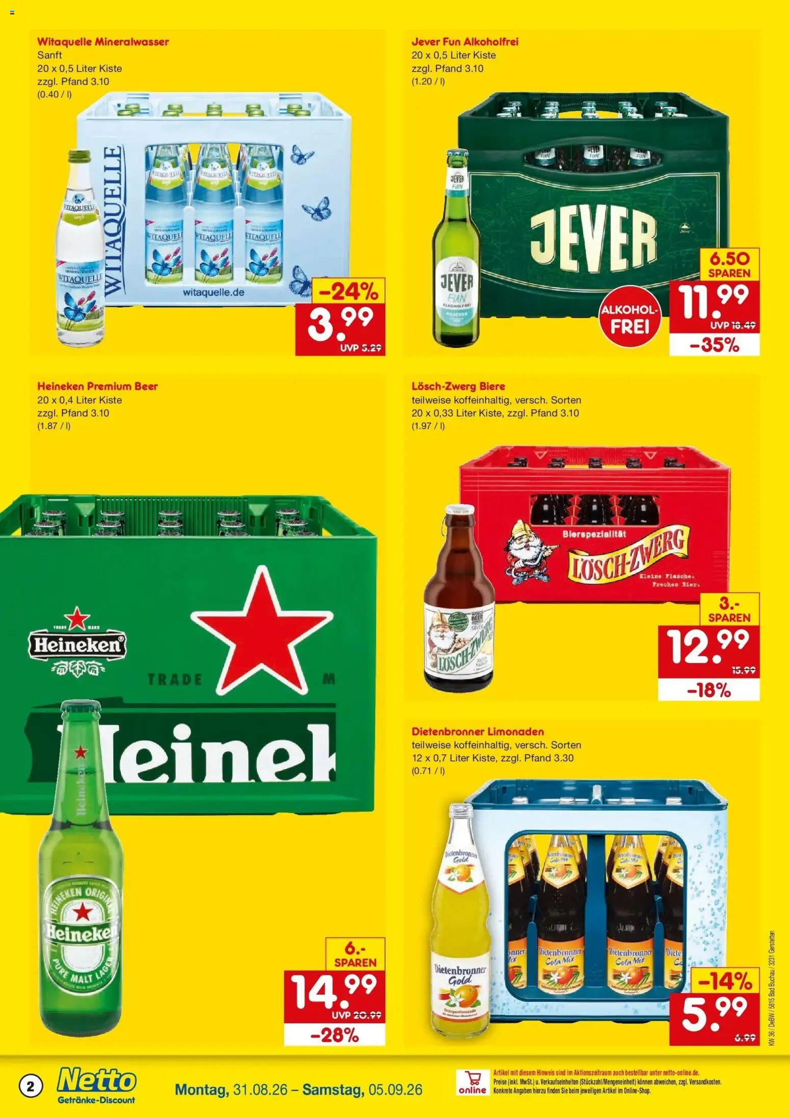 Netto Marken-Discount Prospekt Gerstetten – gültig ab 31.08.2026 | Seite: 2 | Produkte: Bad, Heineken, Alkohol, Jever