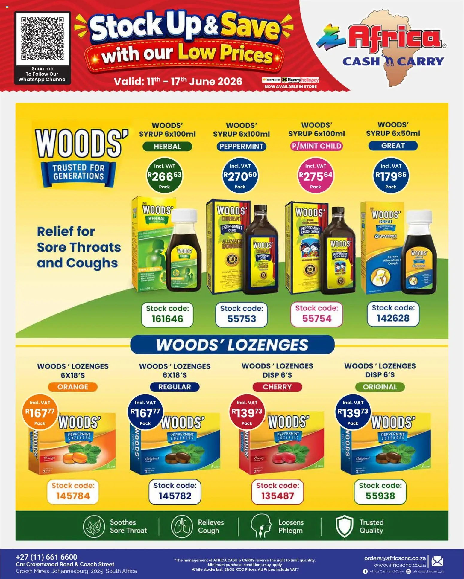 New Africa Cash & Carry catalogue – valid from 11.06.2026 | Page: 10 | Products: Cough syrup, Lozenges, Stock, Syrup