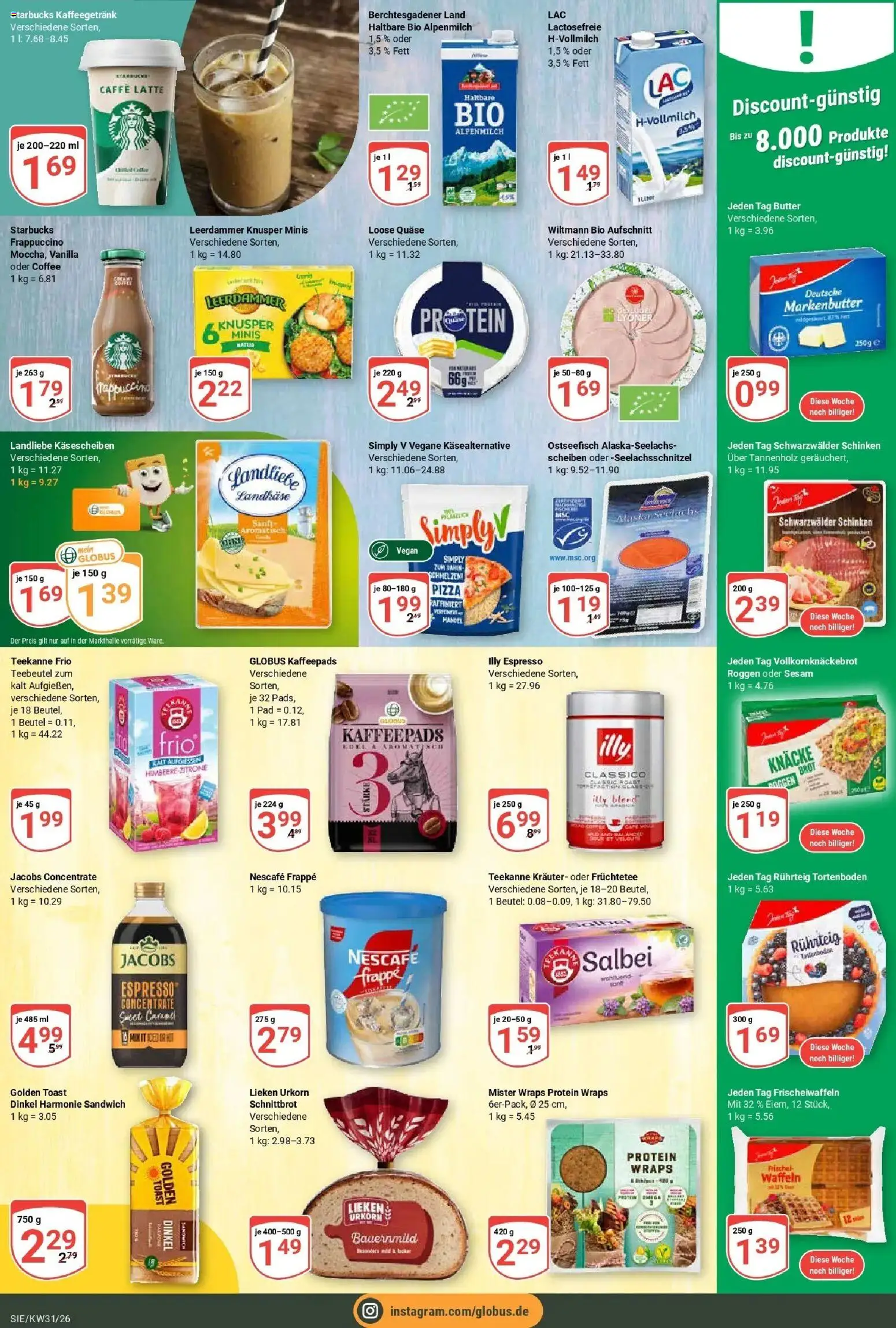 Globus Prospekt Siegen – gültig ab 27.07.2026 | Seite: 13 | Produkte: Toast, Starbucks, Waffeln, Teekanne