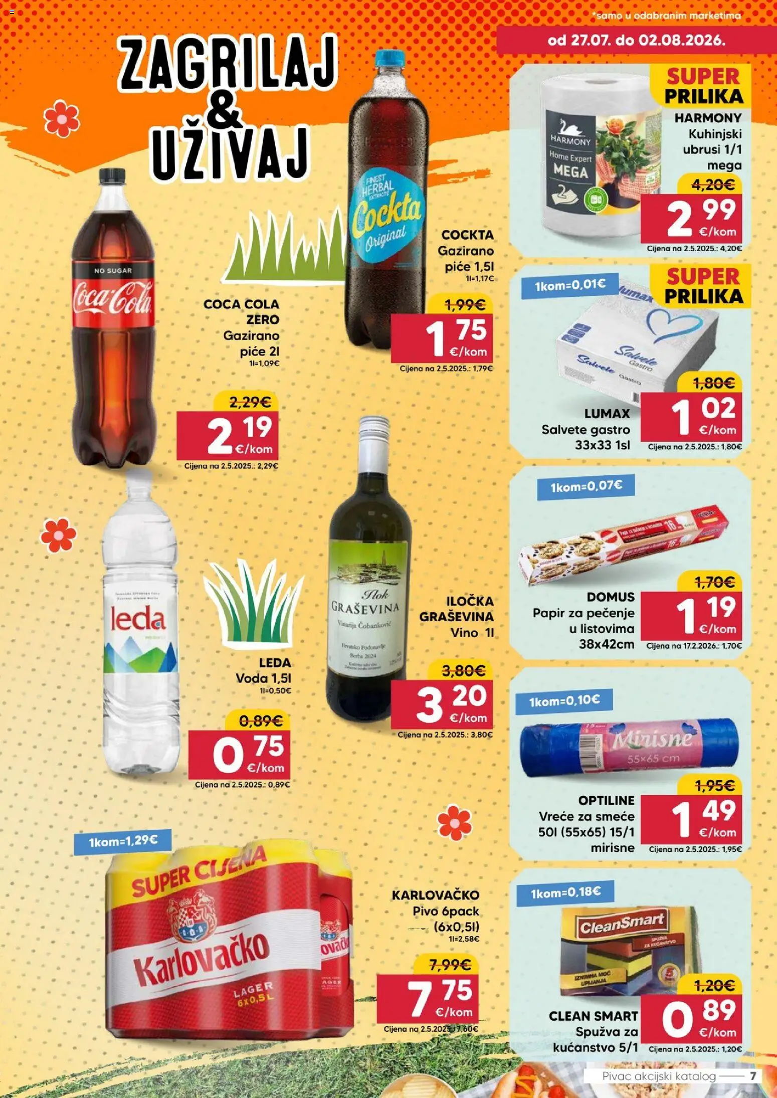 Pivac katalog | vrijedi od 27.07.2026 | Stranica: 7 | Proizvodi: Spužva, Karlovačko, Salvete, Papir za pečenje