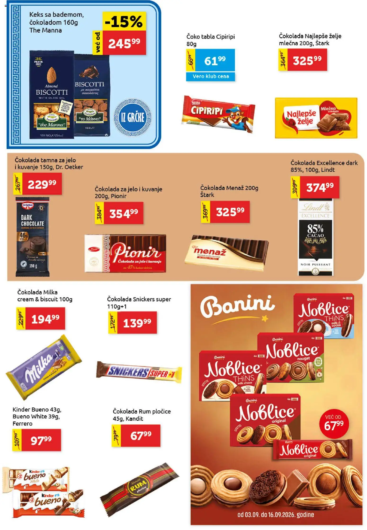 SuperVERO katalog - važi od 03.09.2026 | Strana: 16 | Proizvode: Milka, Lindt, Dr. Oetker, Čokolada