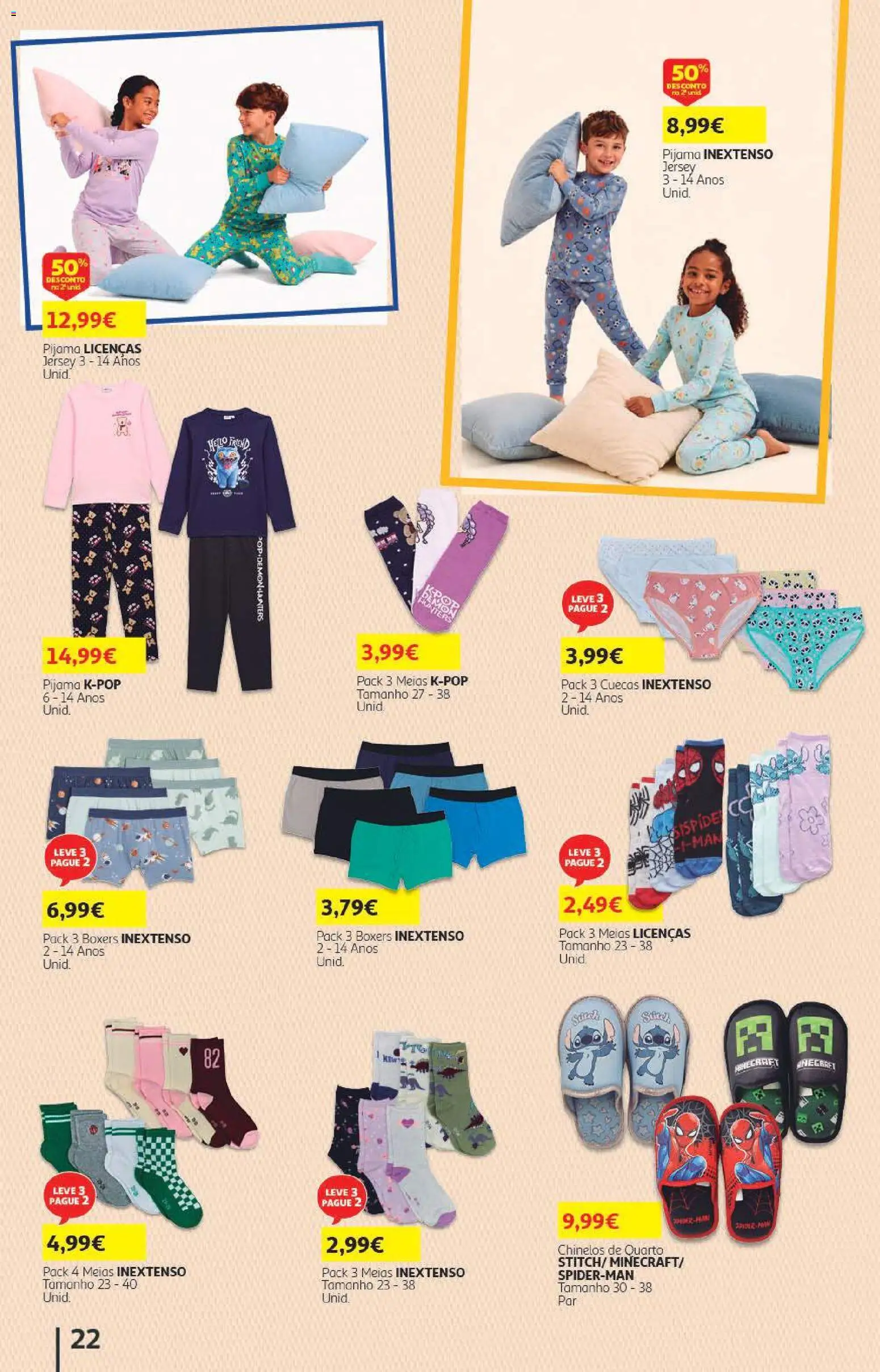 Auchan - Folheto Escolar  Têxtil Criança │ válido de 04/09/2026 | Página: 22 | Produtos: Chinelos, Pijama, Meias, Cuecas