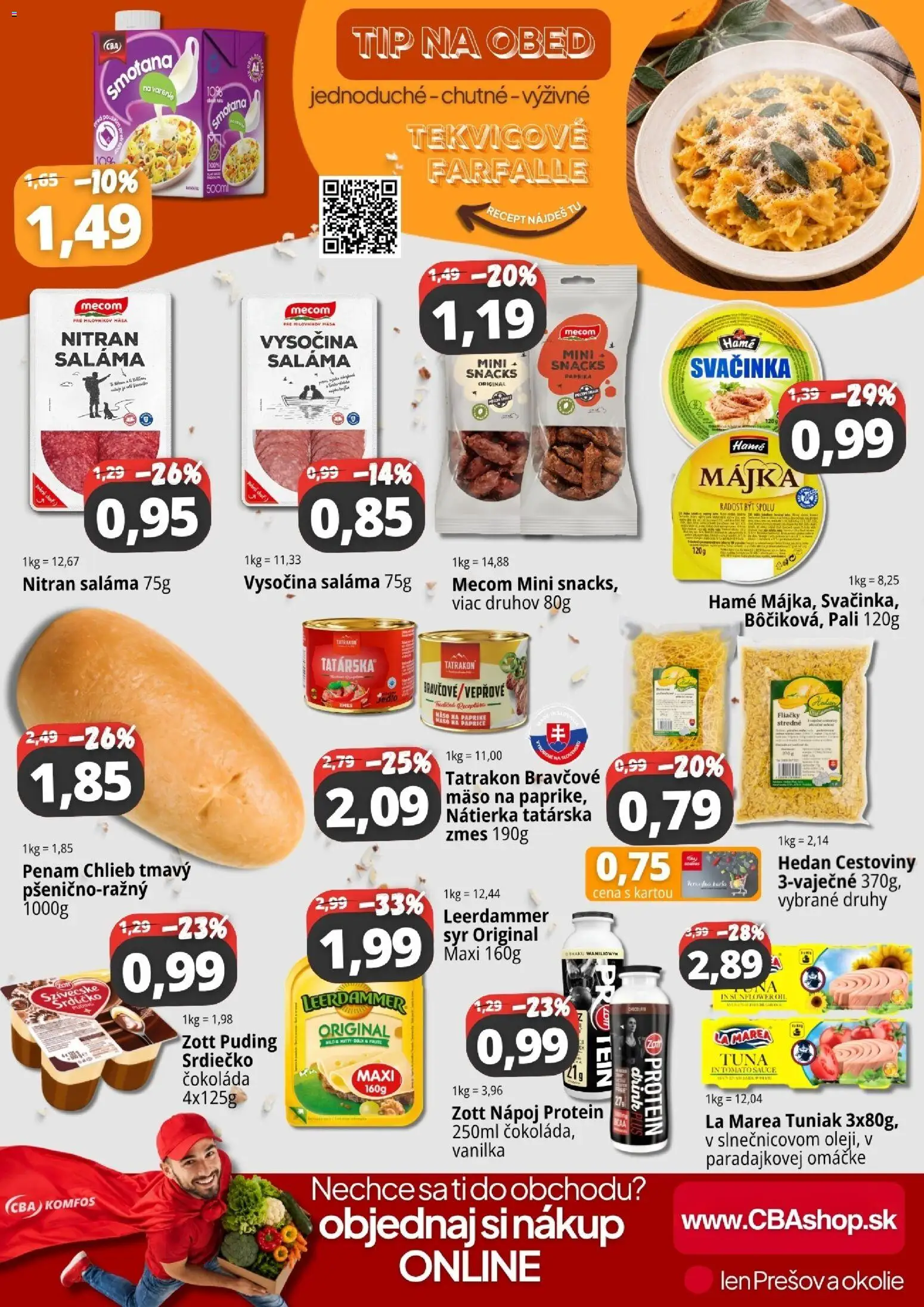Nové CBA Komfos akcie – leták je platný od 30.10.2026 | Strana: 2 | Produkty: Syr, Chlieb, Nátierka, Puding